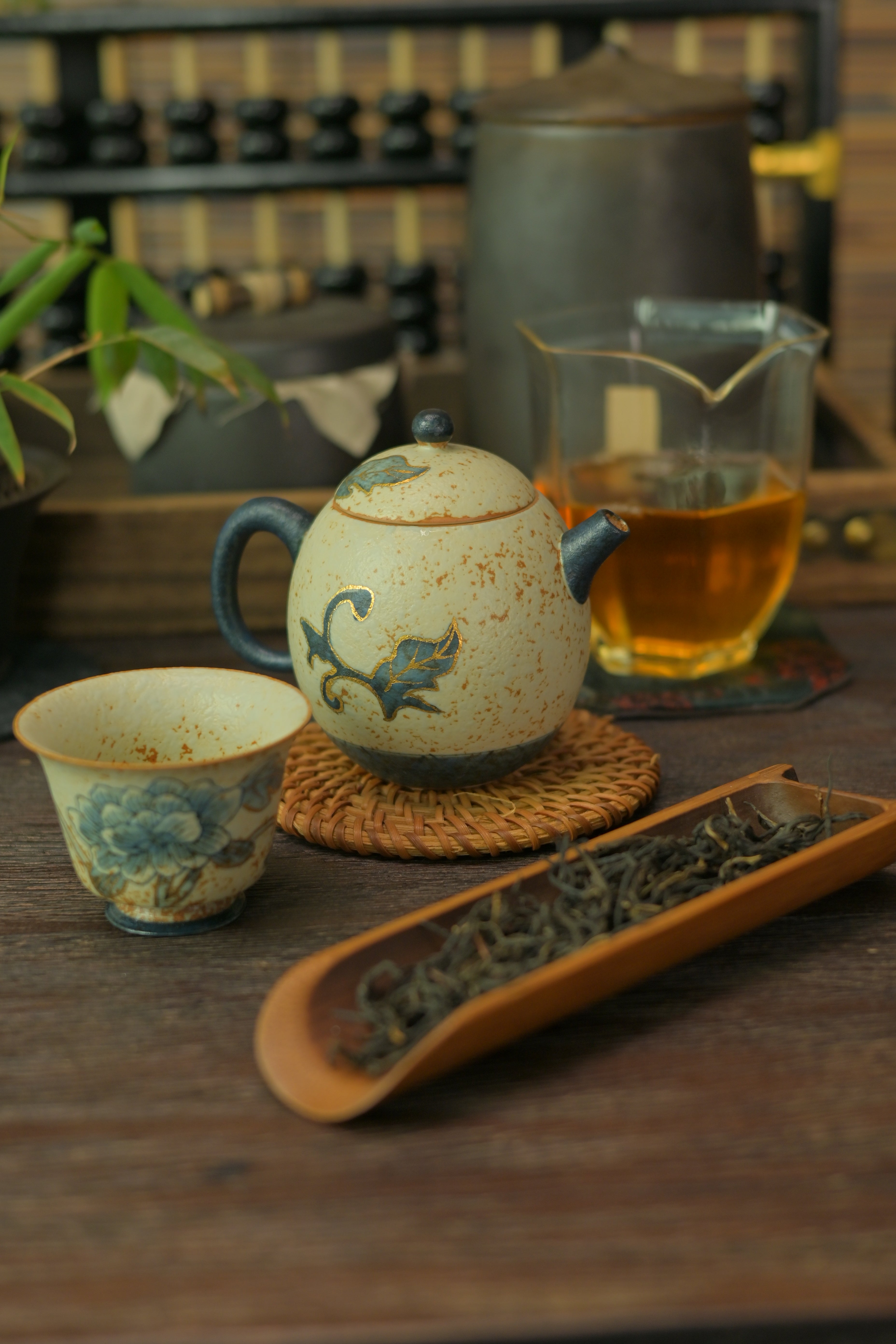 jingdezhen artisan ceramic tea set – Old Clay Blue-and-White Volcanic Stone Style Caramel Glaze by Kungfuyang