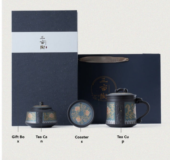 Kungfuyang Purple Clay Royal Lotus Patterned Teacup +Tea Can, product view 8