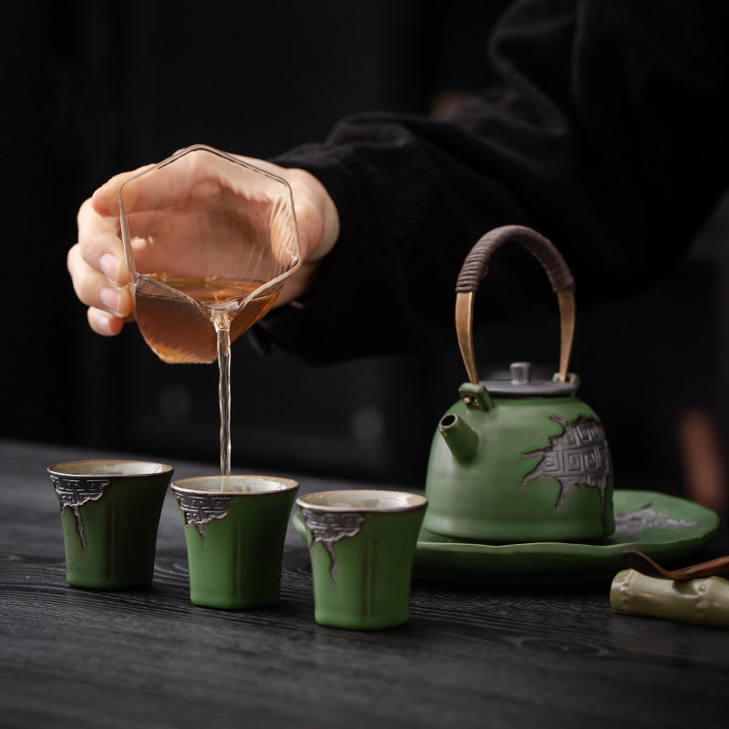 Kungfuyang Vintage Coarse Pottery Teaware with Celadon Glaze, product view 4