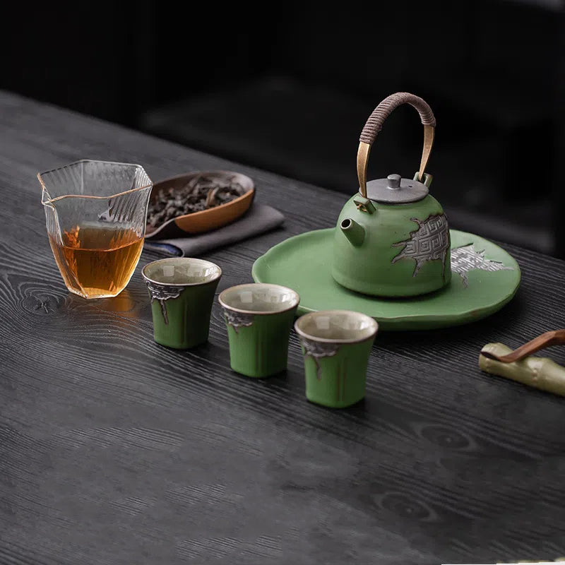 Kungfuyang Vintage Coarse Pottery Teaware with Celadon Glaze, product view 10