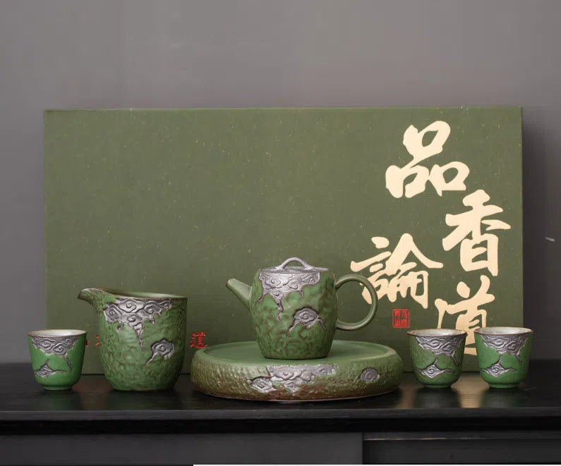 Kungfuyang Vintage Coarse Pottery Teaware with Celadon Glaze, product view 12