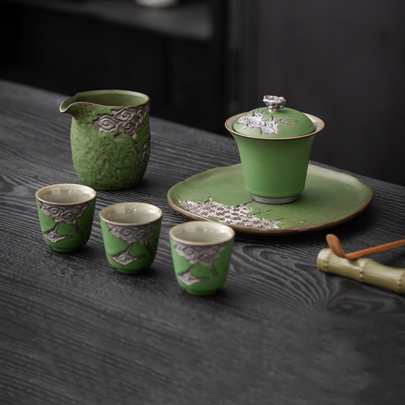 Kungfuyang Vintage Coarse Pottery Teaware with Celadon Glaze, product view 14