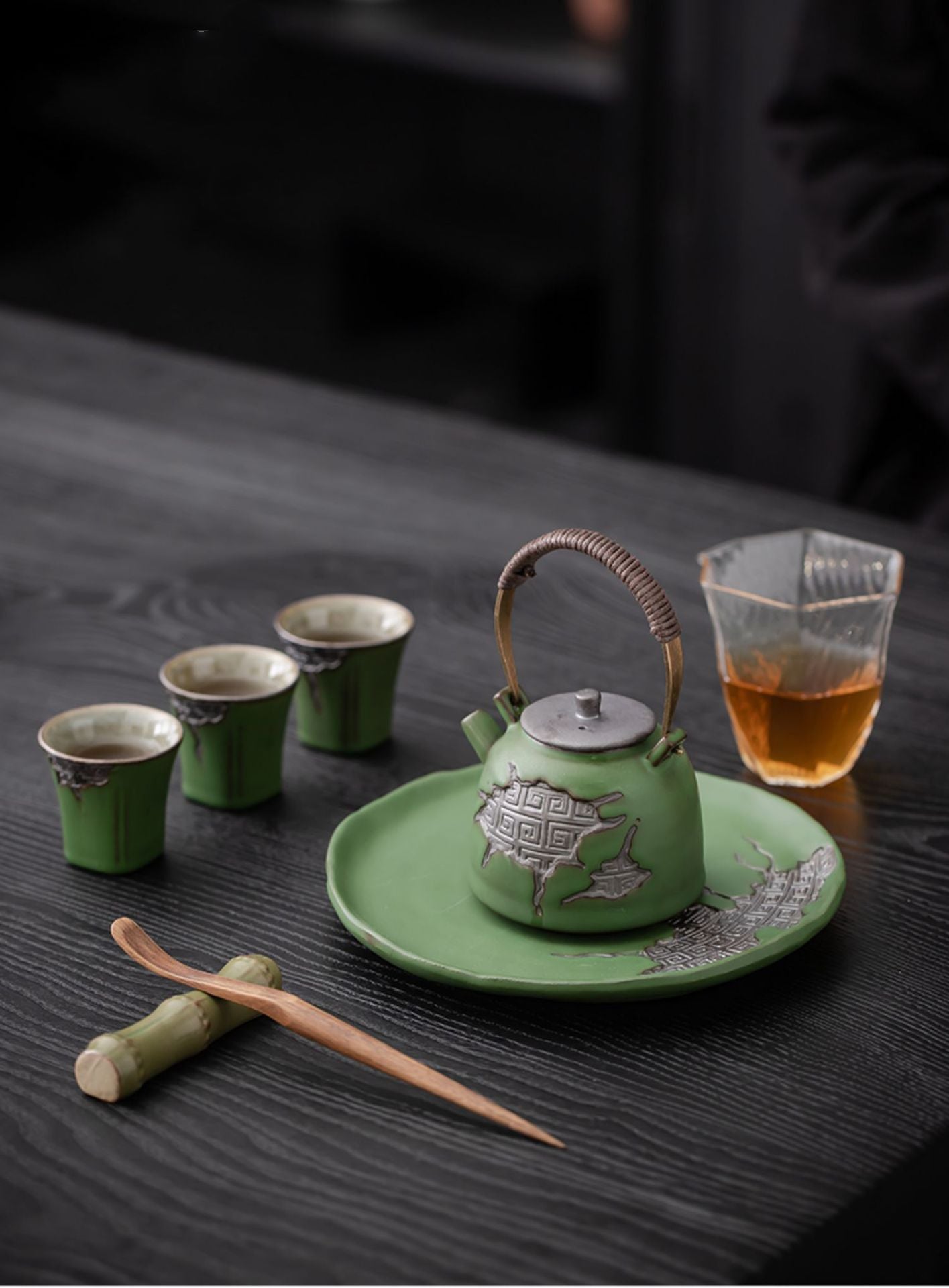 Kungfuyang Vintage Coarse Pottery Teaware with Celadon Glaze, product view 1