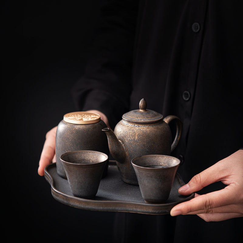 Kungfuyang Gilded Rust Glaze Wabi-sabi Style Ceramic Tea Set, product view 1
