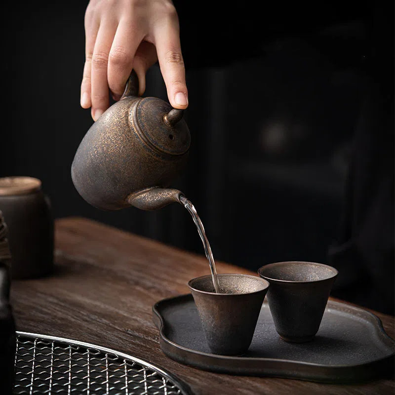 Kungfuyang Gilded Rust Glaze Wabi-sabi Style Ceramic Tea Set, product view 3