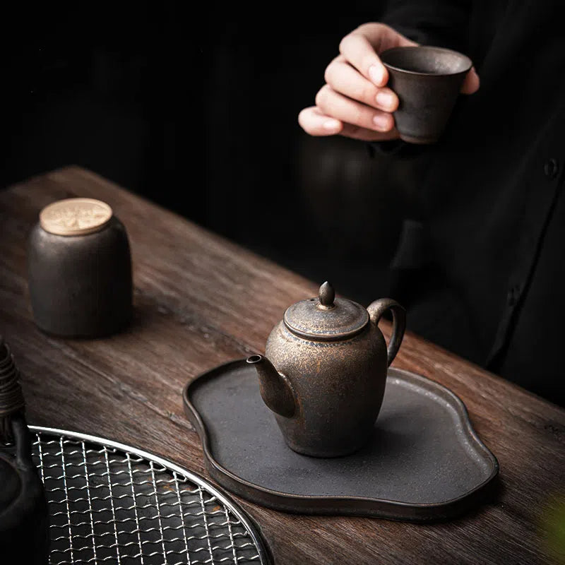 Kungfuyang Gilded Rust Glaze Wabi-sabi Style Ceramic Tea Set, product view 4