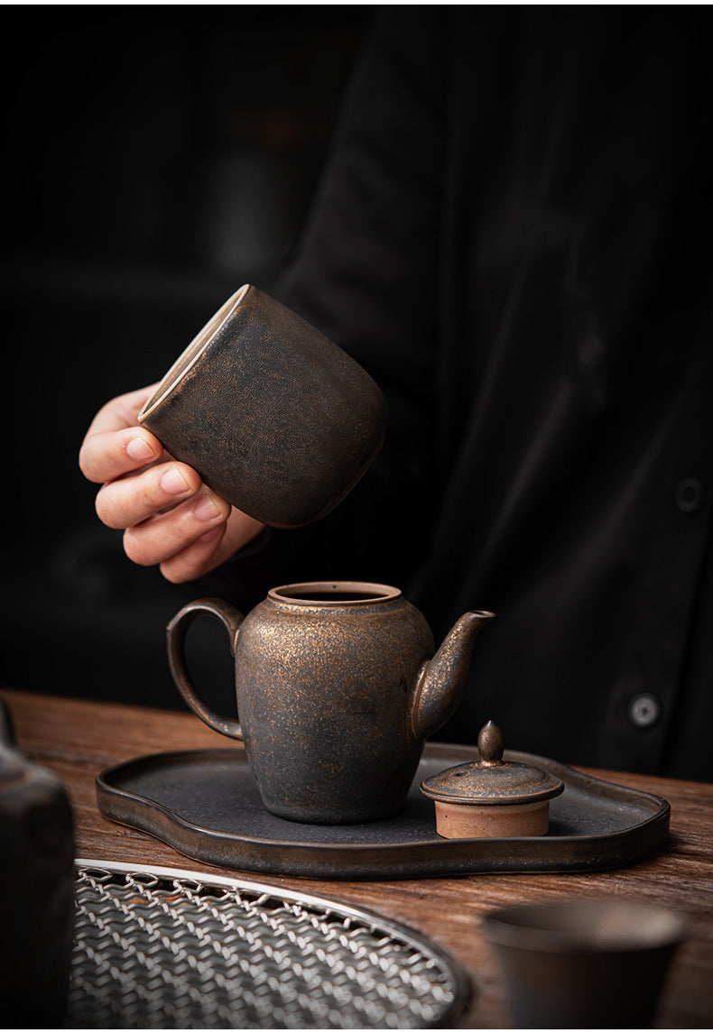 Kungfuyang Gilded Rust Glaze Wabi-sabi Style Ceramic Tea Set, product view 6