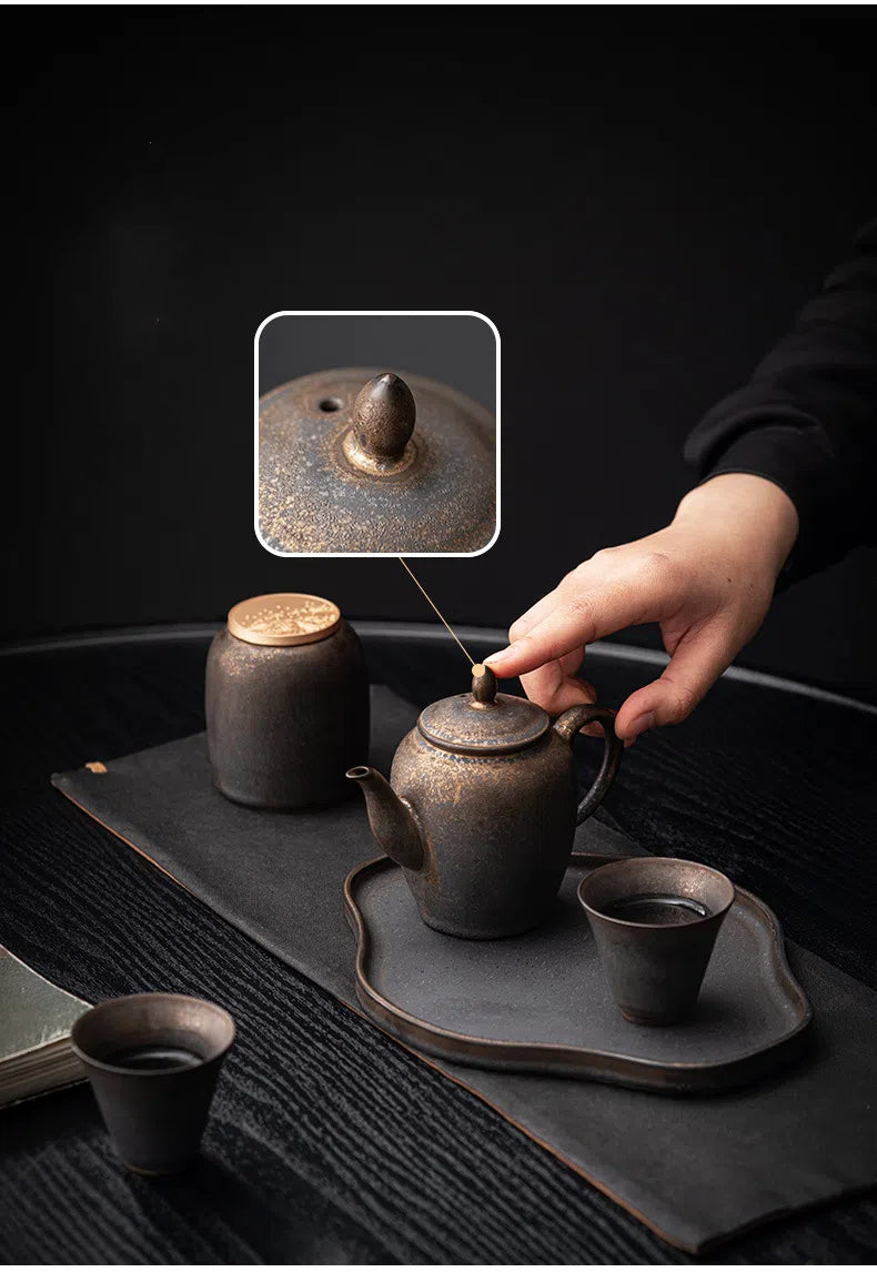 Kungfuyang Gilded Rust Glaze Wabi-sabi Style Ceramic Tea Set, product view 7