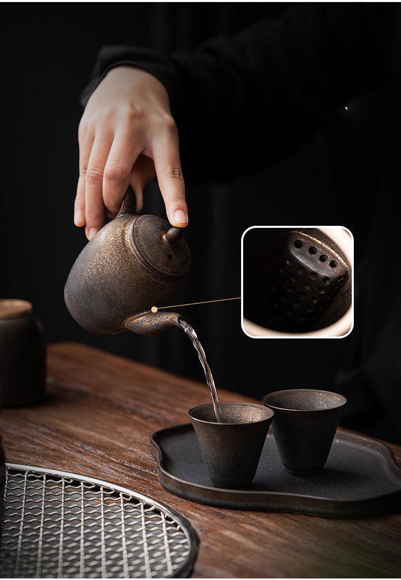 Kungfuyang Gilded Rust Glaze Wabi-sabi Style Ceramic Tea Set, product view 8