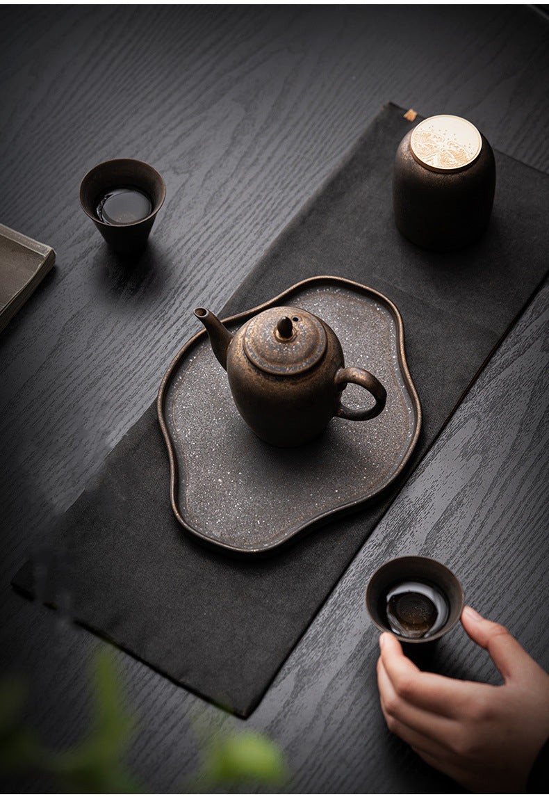 Kungfuyang Gilded Rust Glaze Wabi-sabi Style Ceramic Tea Set, product view 9