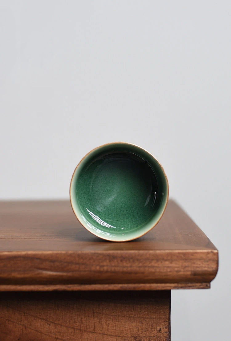 b8tondfjk – Longquan Celadon Teacup – Handmade Embossed Dragon Design by Kungfuyang