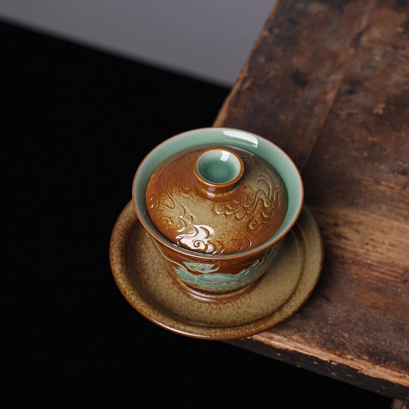 cxxrtzb11 – Longquan Celadon Handmade Gaiwan – Plum Green Cloud-Piercing by Kungfuyang