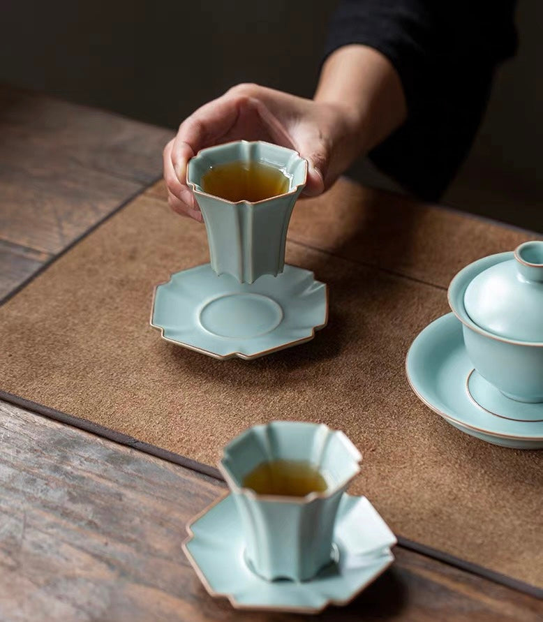 ru yao ru ware tea set – Ru Kiln Hexagon Host Teacup “Liuhe Teacup” by Kungfuyang