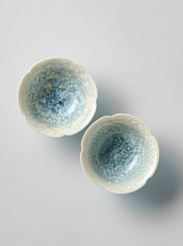 Crystal Ice Flower Teacups – Smoky Cyan Glaze Kiln-Change Crystal Ice Flower Teacup by Kungfuyang