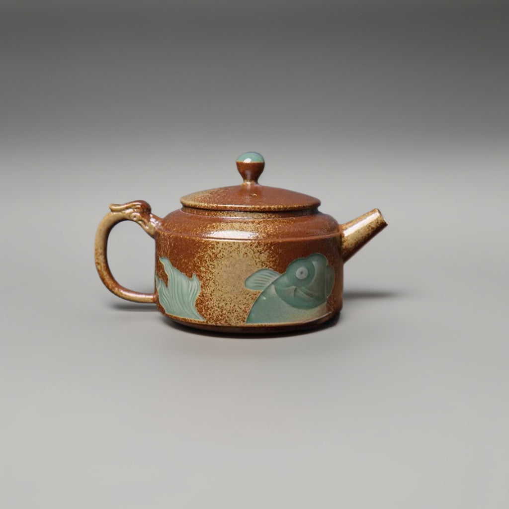Kungfuyang Longquan Celadon Teapot in Plum Green with Plant Ash Glaze, product view 1