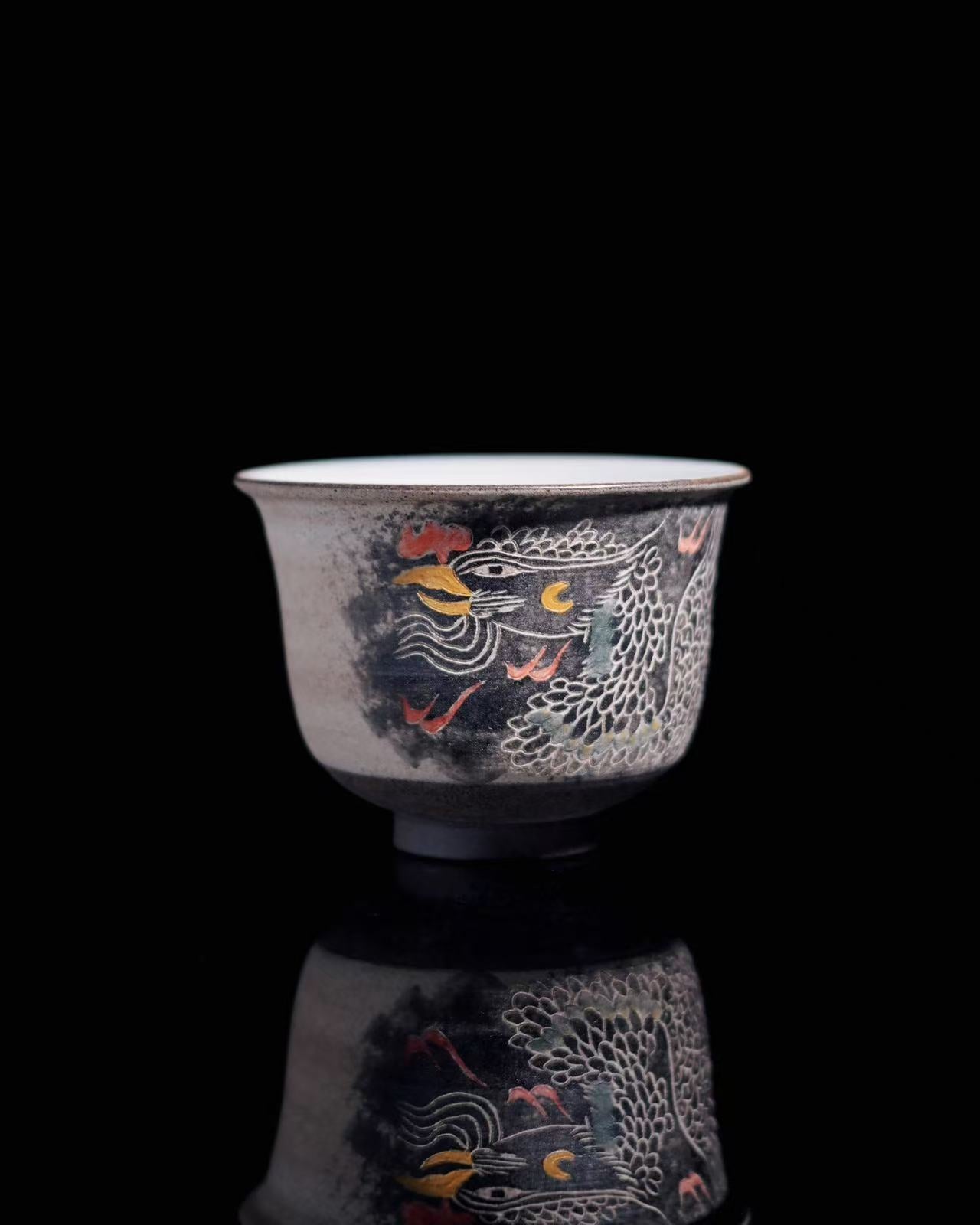 pheonix rising master teachup – Jingdezhen Phoenix Rising Hand-Painted Clay Press-Hand Teacup by Kungfuyang