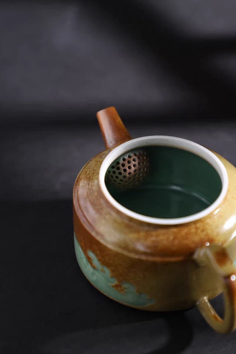 Kungfuyang Longquan Celadon Teapot in Plum Green with Plant Ash Glaze, product view 7