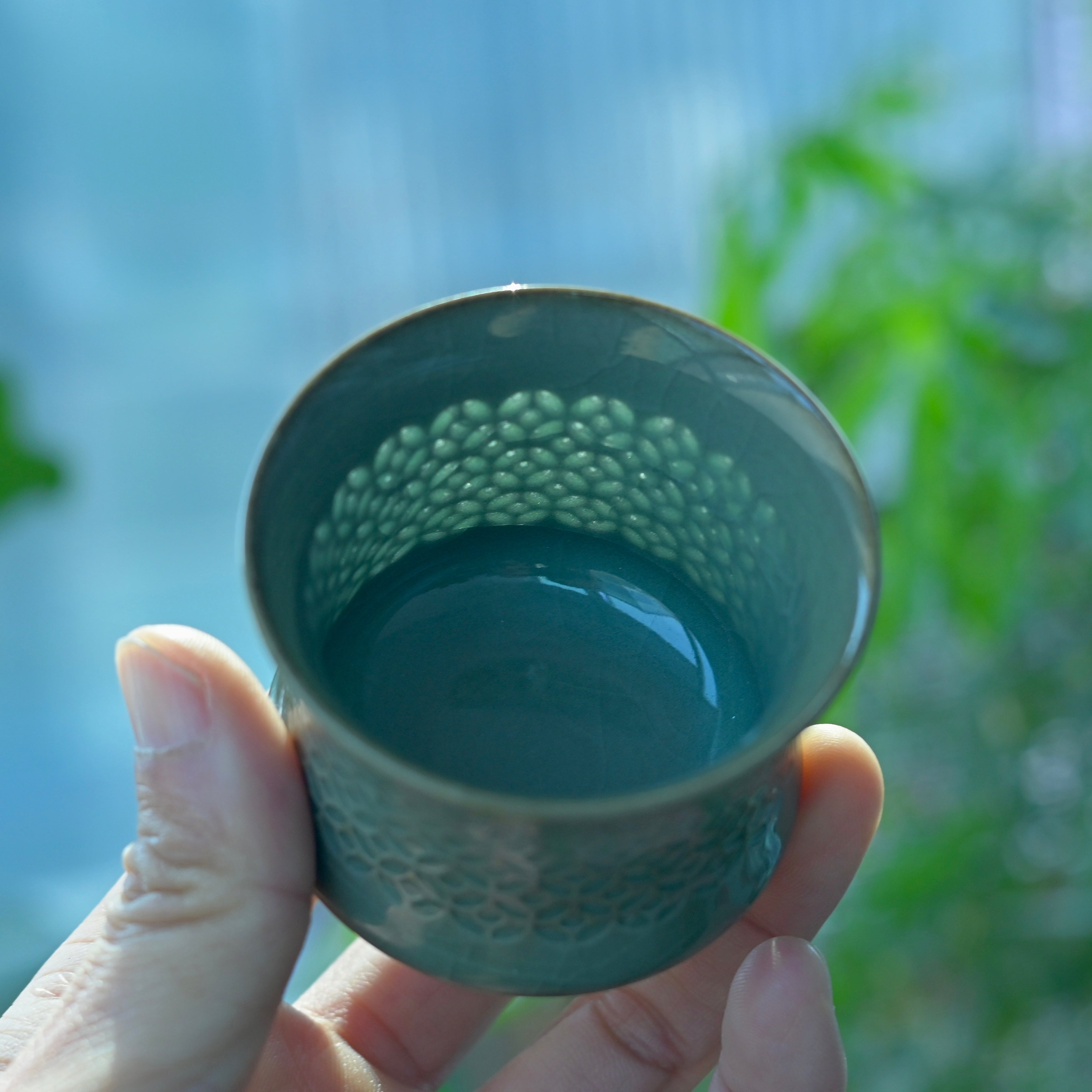Kungfuyang Longquan Celadon Handmade Underglaze Hollow-Carved Teacup(, product view 3