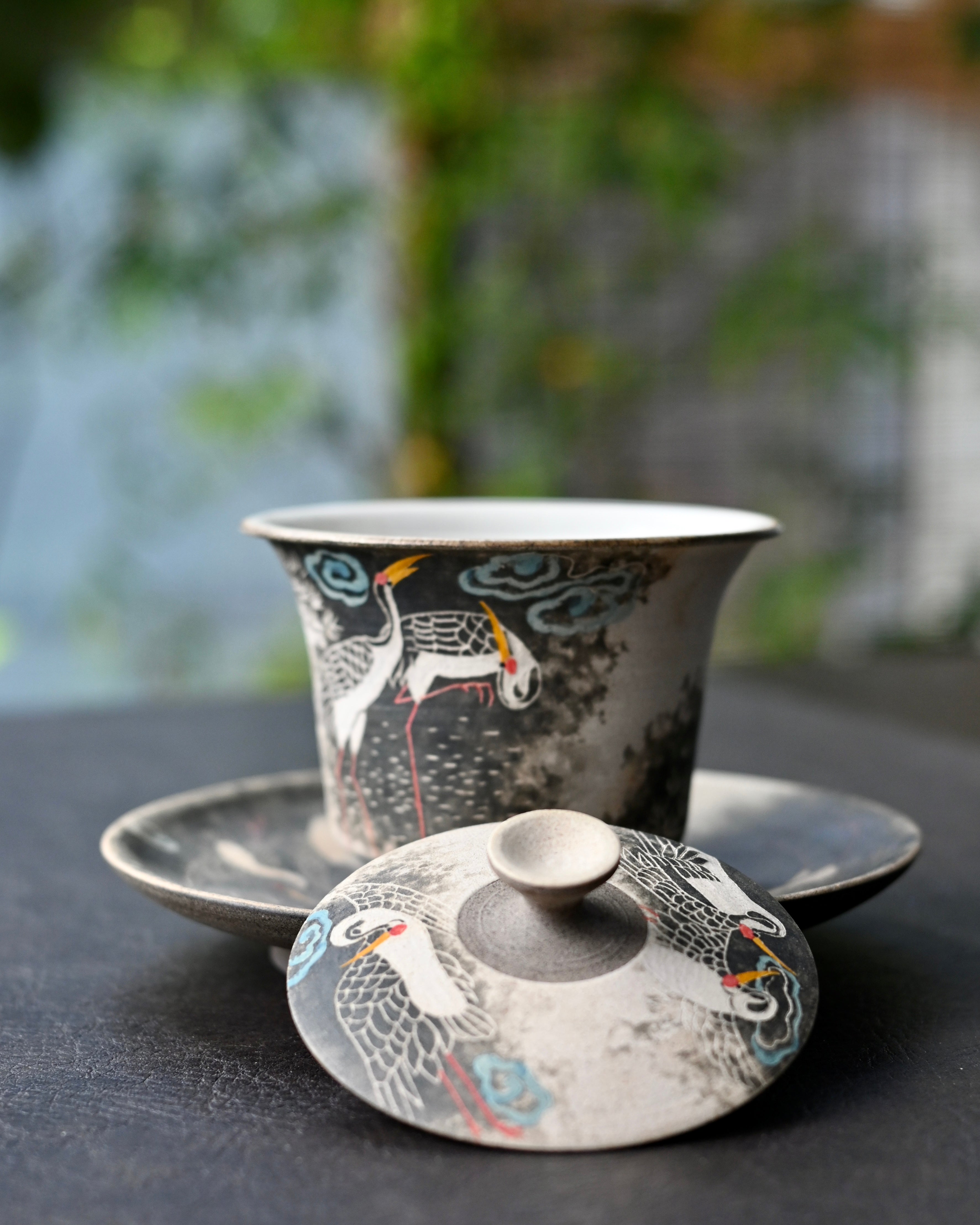 Kungfuyang Jingdezhen Hand-Carved and Hand-Painted Cranes Gaiwan Set, product view 2