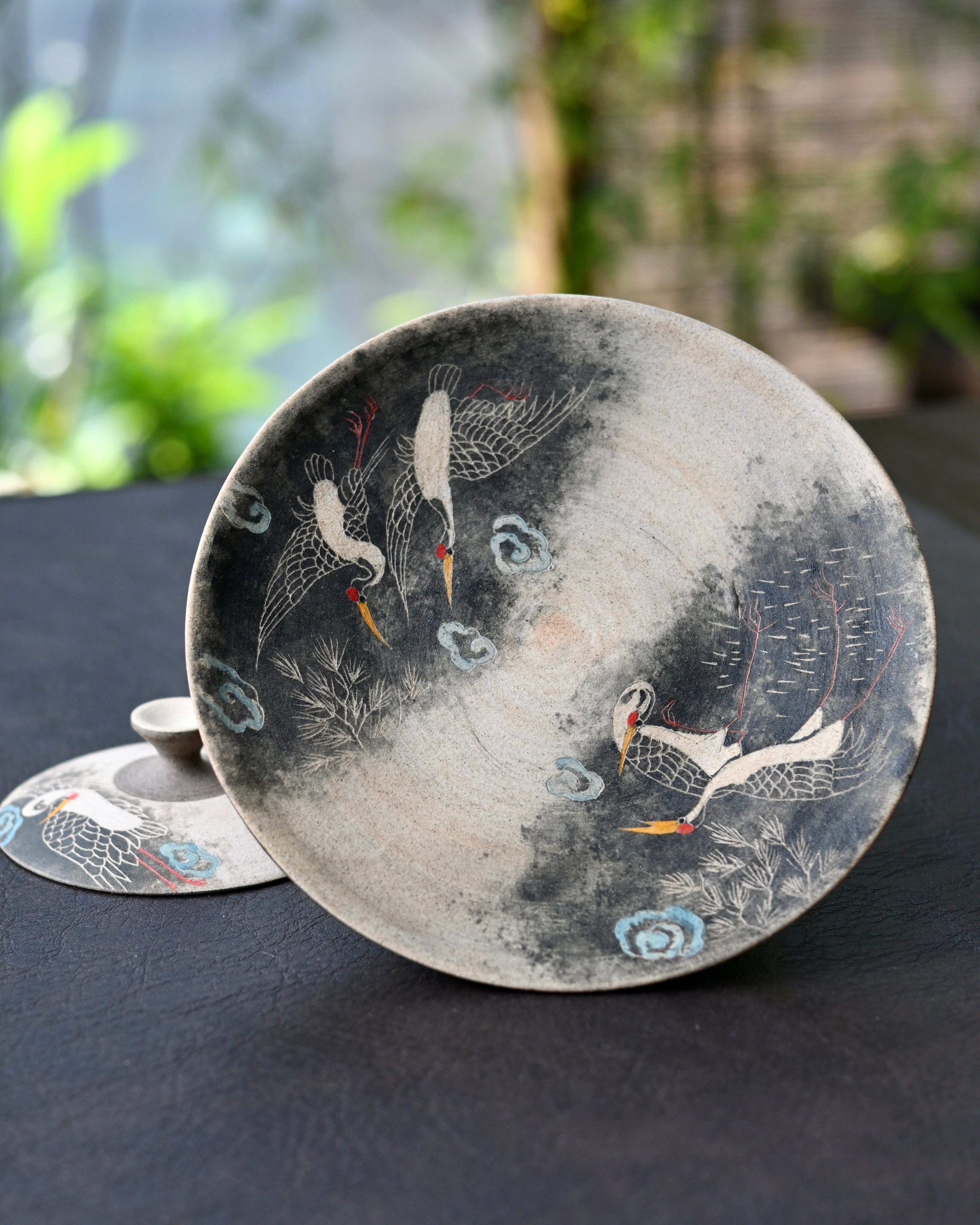 Kungfuyang Jingdezhen Hand-Carved and Hand-Painted Cranes Gaiwan Set, product view 7