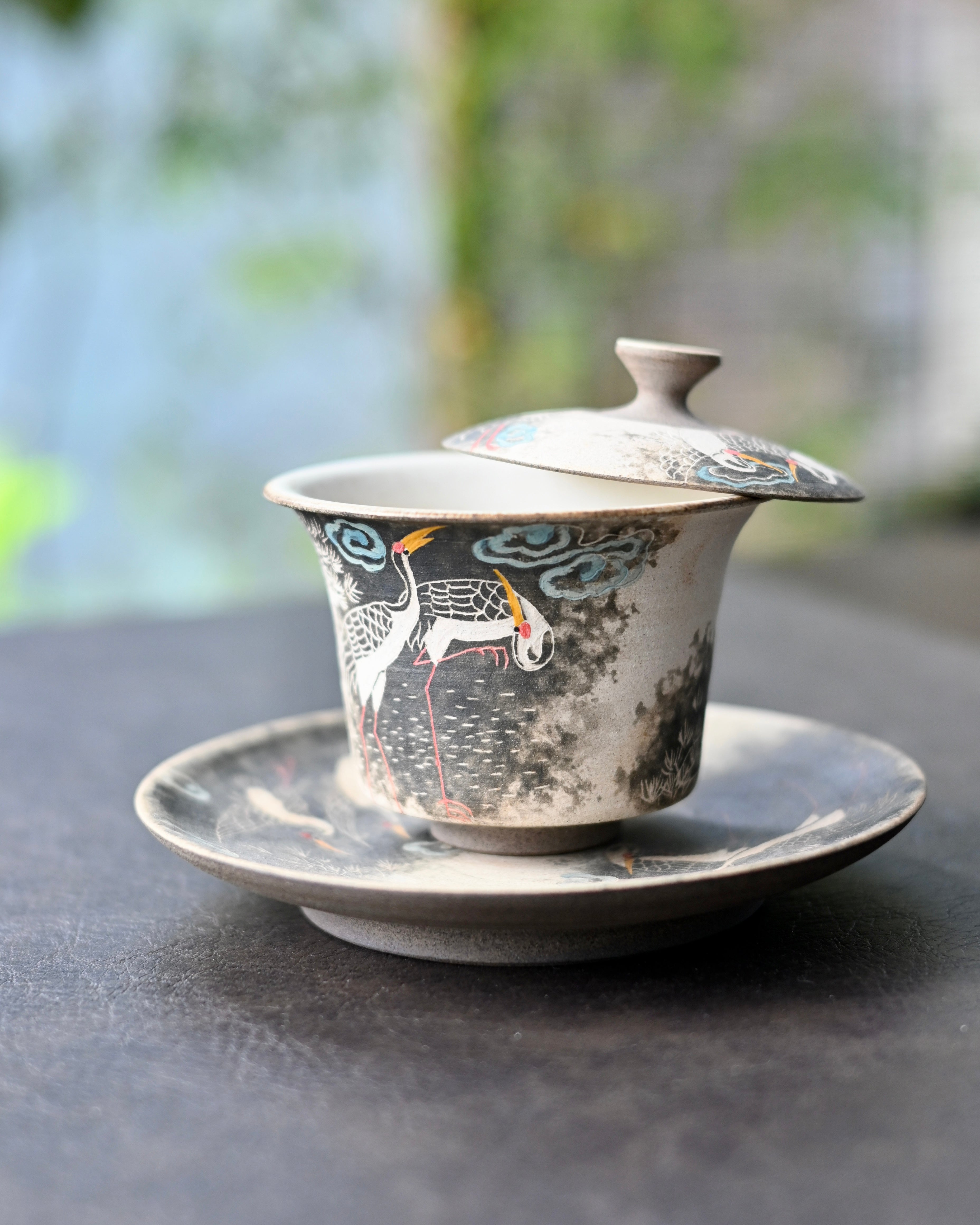 Kungfuyang Jingdezhen Hand-Carved and Hand-Painted Cranes Gaiwan Set, product view 6