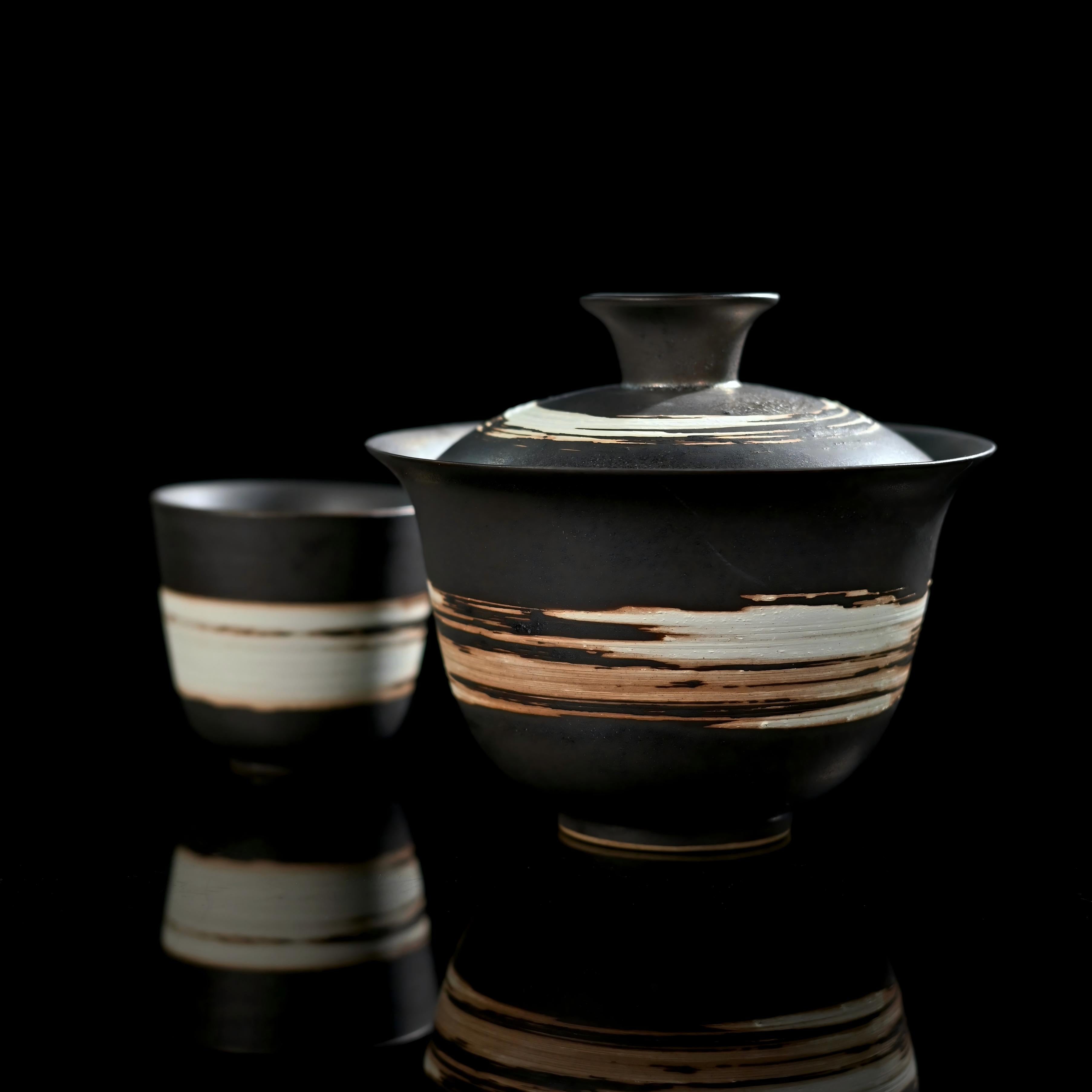 Kungfuyang Wabi-Sabi Handmade Black Clay Slipware Gaiwan, product view 10