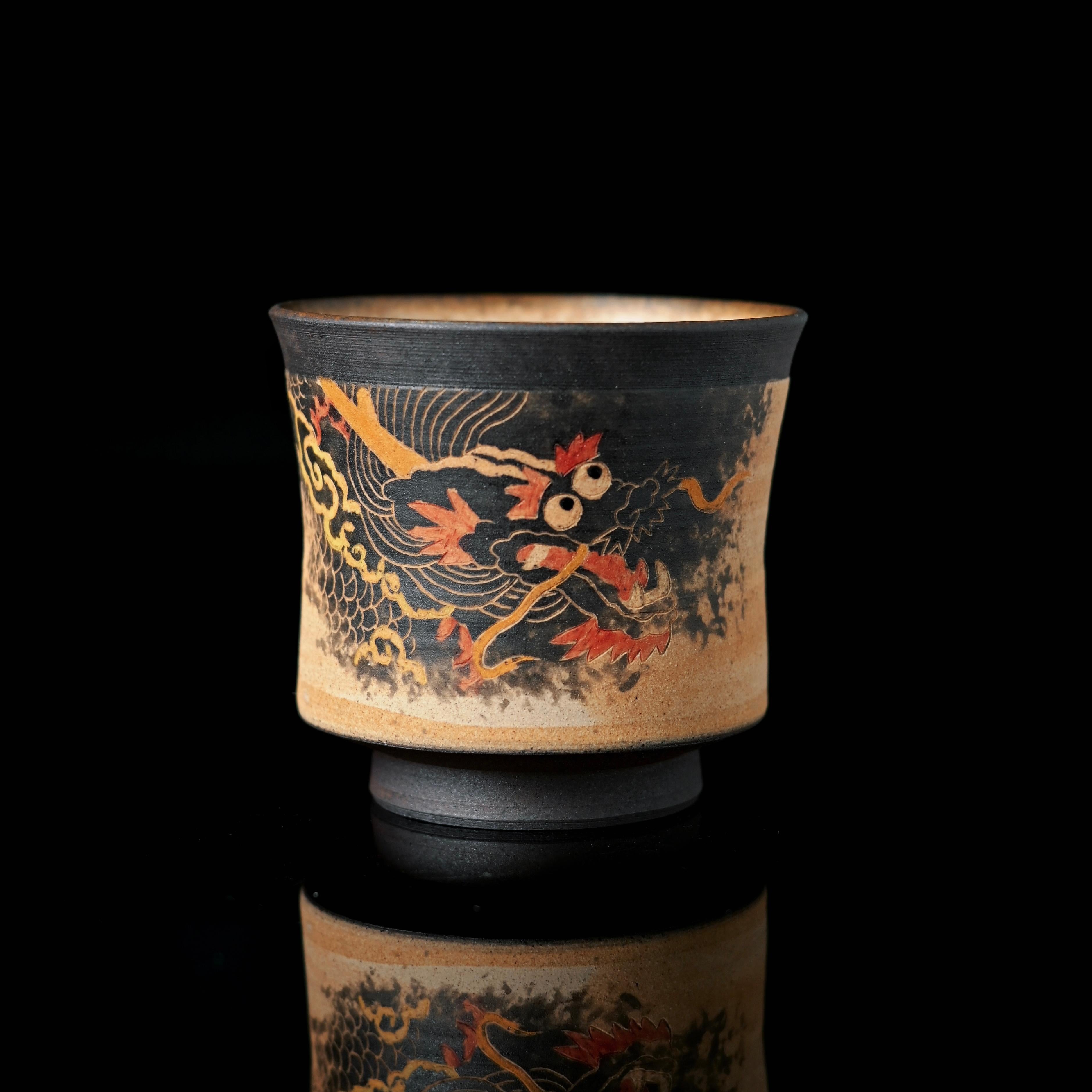 Kungfuyang Jingdezhen Hand-Carved and Hand Painted Dragon Teacup, product view 1