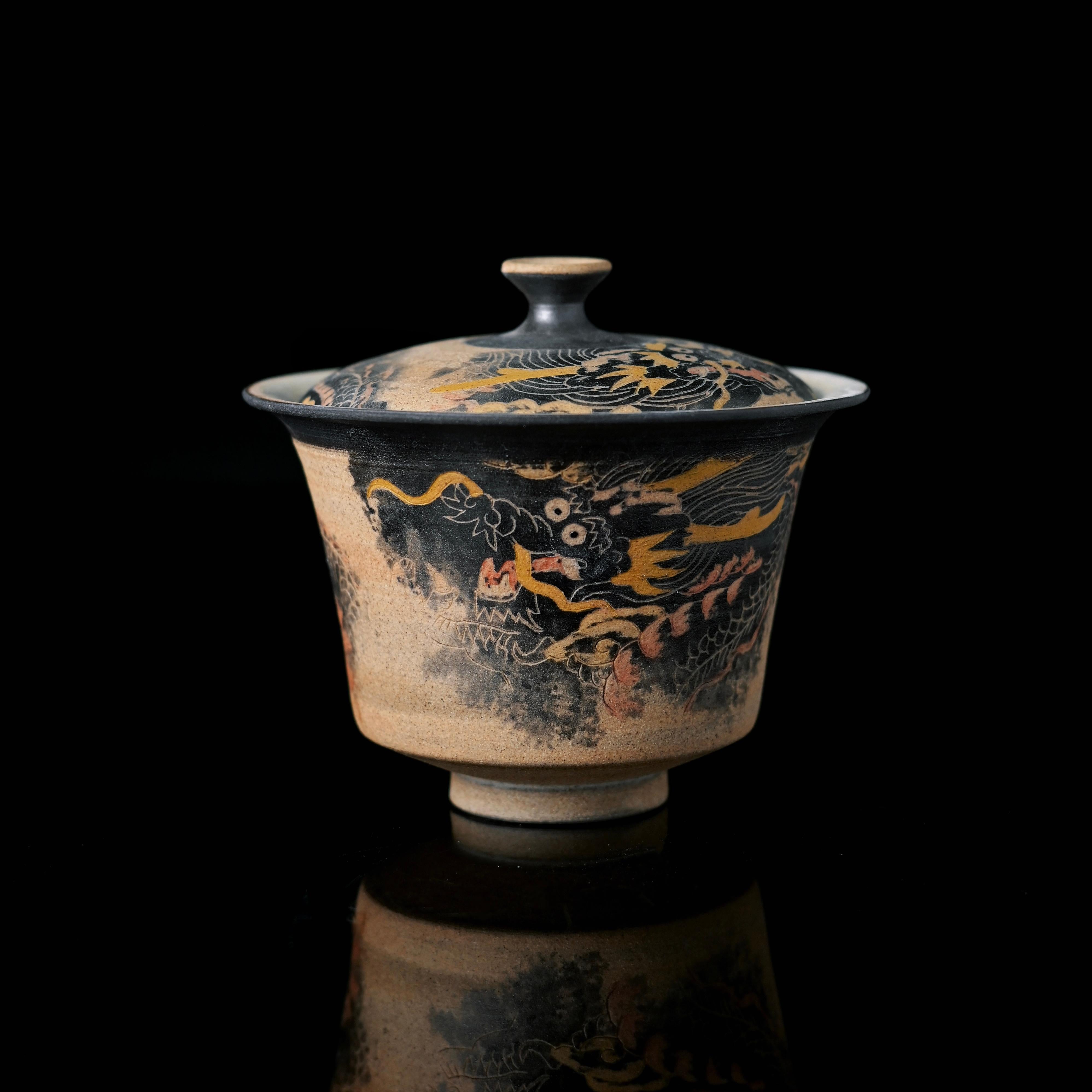 Kungfuyang Jingdezhen Hand-carved and Hand-Painted Dragon Clay Gaiwan, product view 9