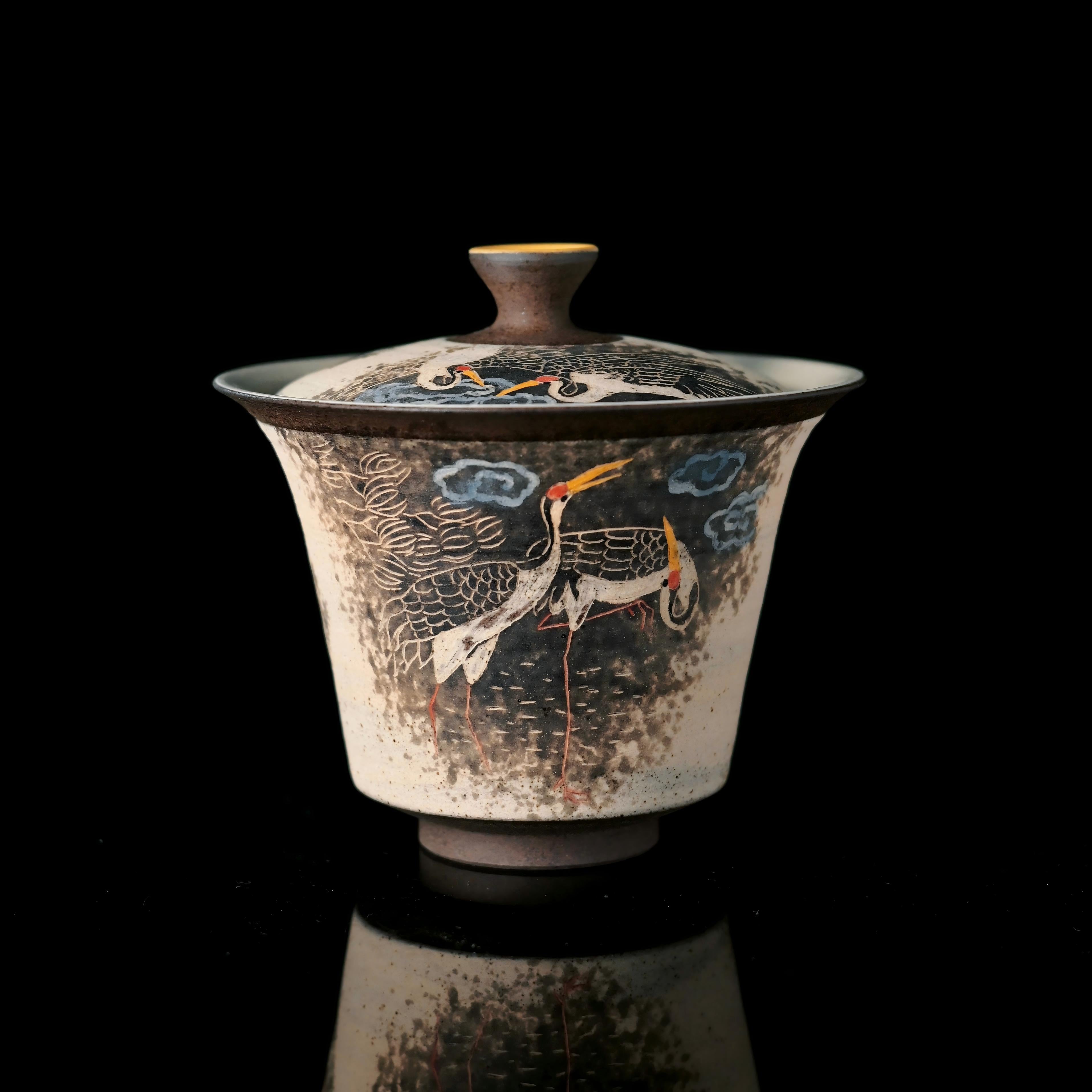 Kungfuyang Jingdezhen Hand-Carved and Hand-Painted Cranes Gaiwan Set, product view 1