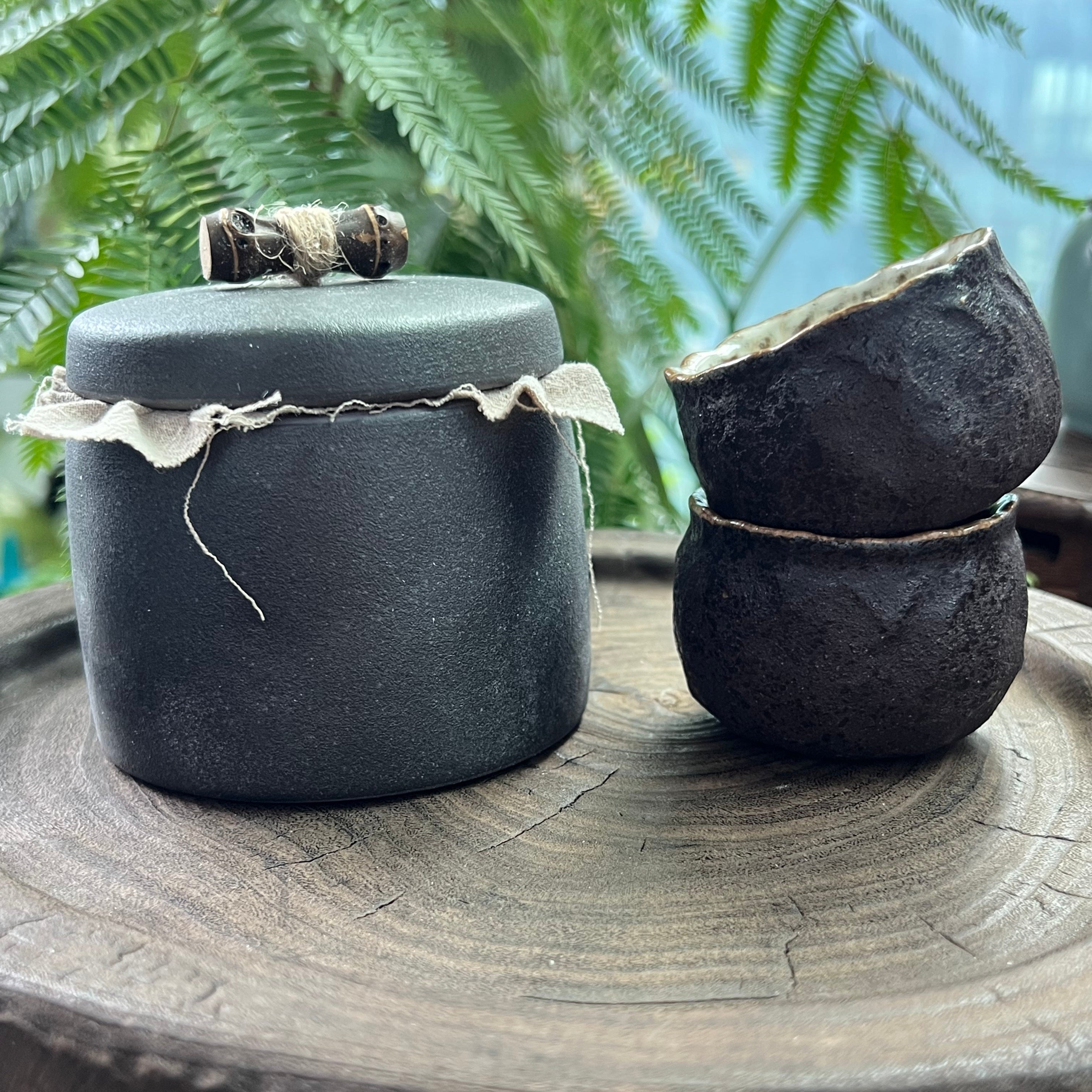 Kungfuyang Retro Japanese Style Small Size Coarse PotteryTea Canister, product view 22