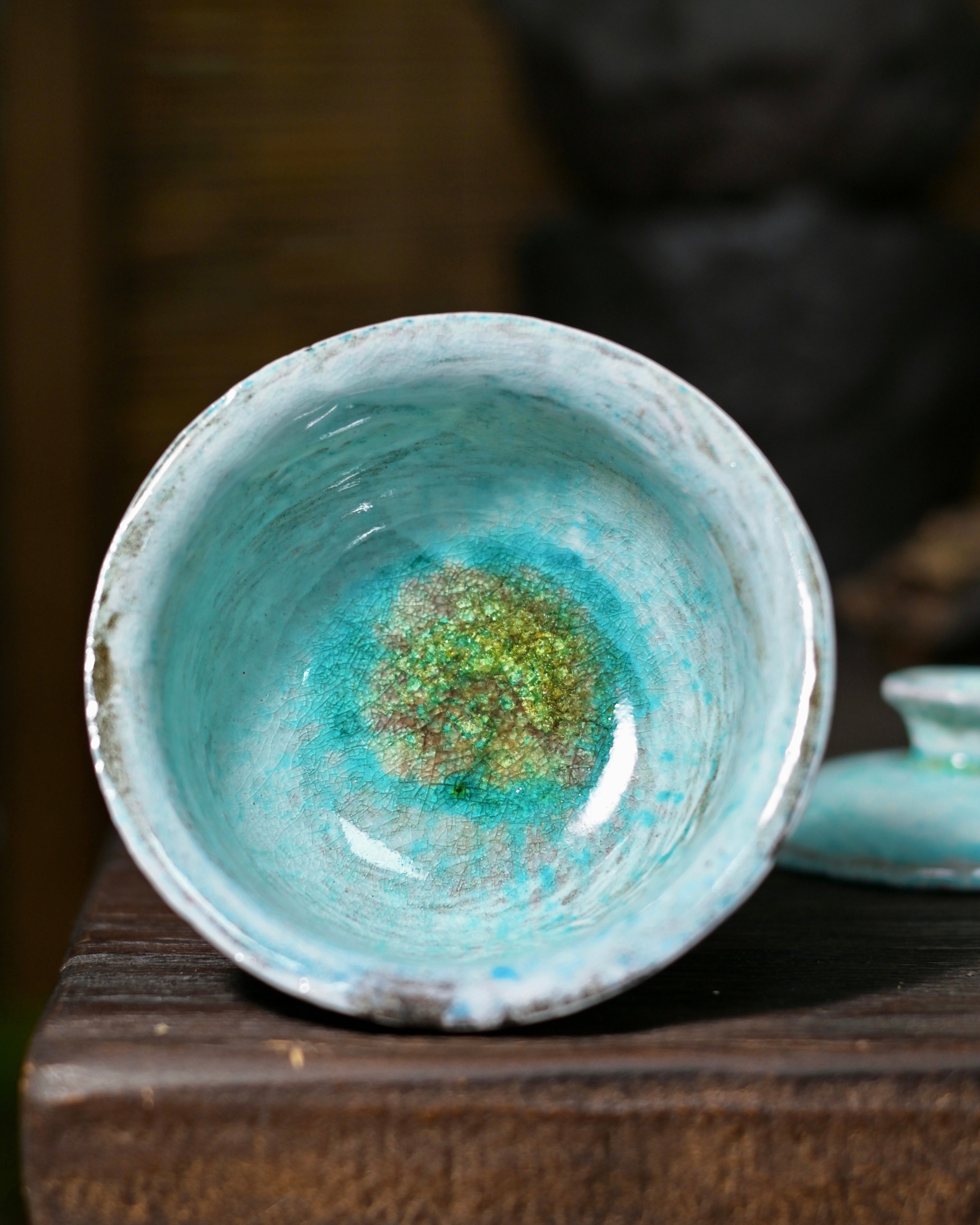 Kungfuyang Unique Piece Wood-Fired Soda Kiln Kohiki Blue Gaiwan 100ml, product view 2