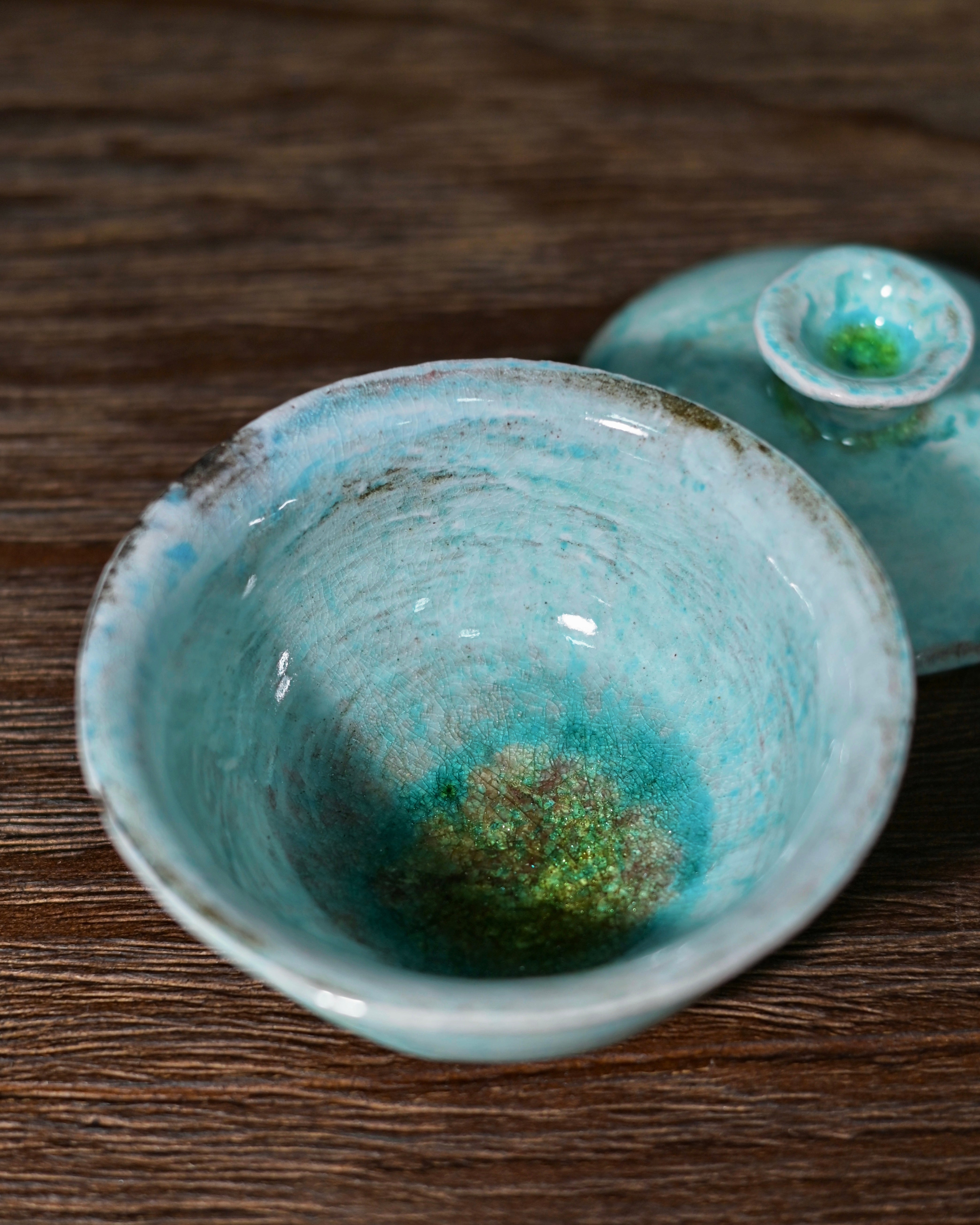 Kungfuyang Unique Piece Wood-Fired Soda Kiln Kohiki Blue Gaiwan 100ml, product view 5