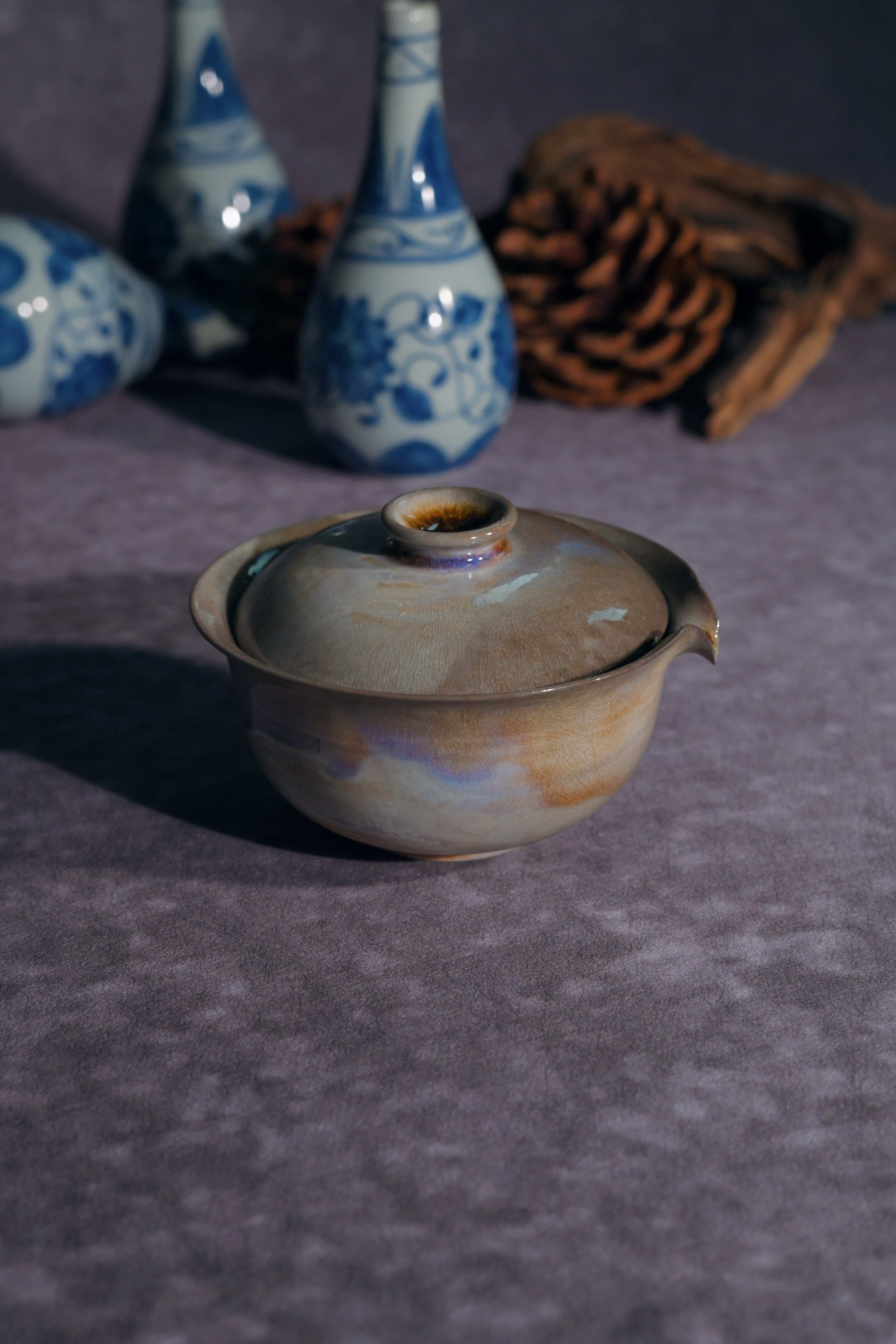 Kungfuyang Unique Piece Wood-Fired Aurora Gaiwan & Flower Cup Set 130ml, product view 5
