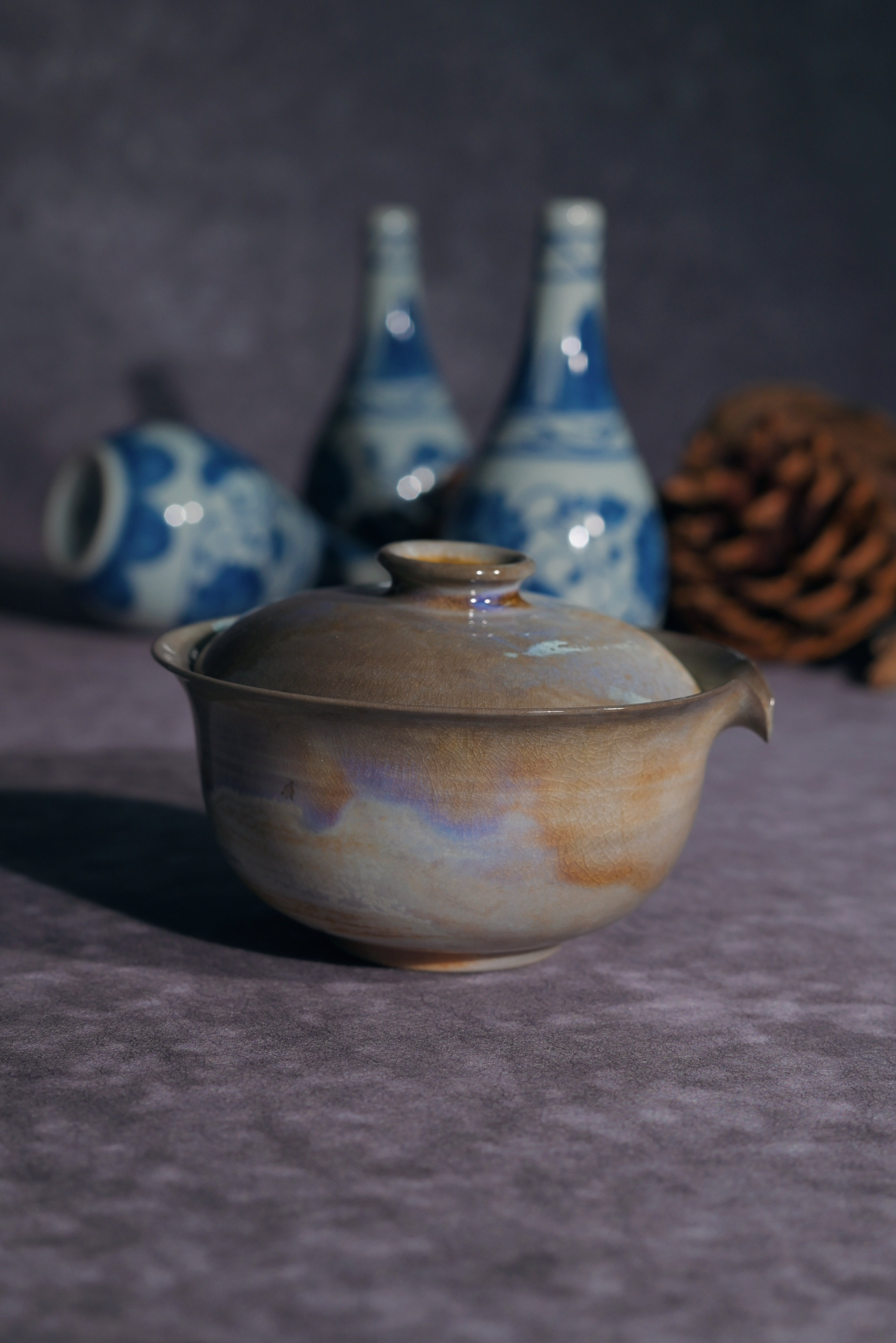 Kungfuyang Unique Piece Wood-Fired Aurora Gaiwan & Flower Cup Set 130ml, product view 4