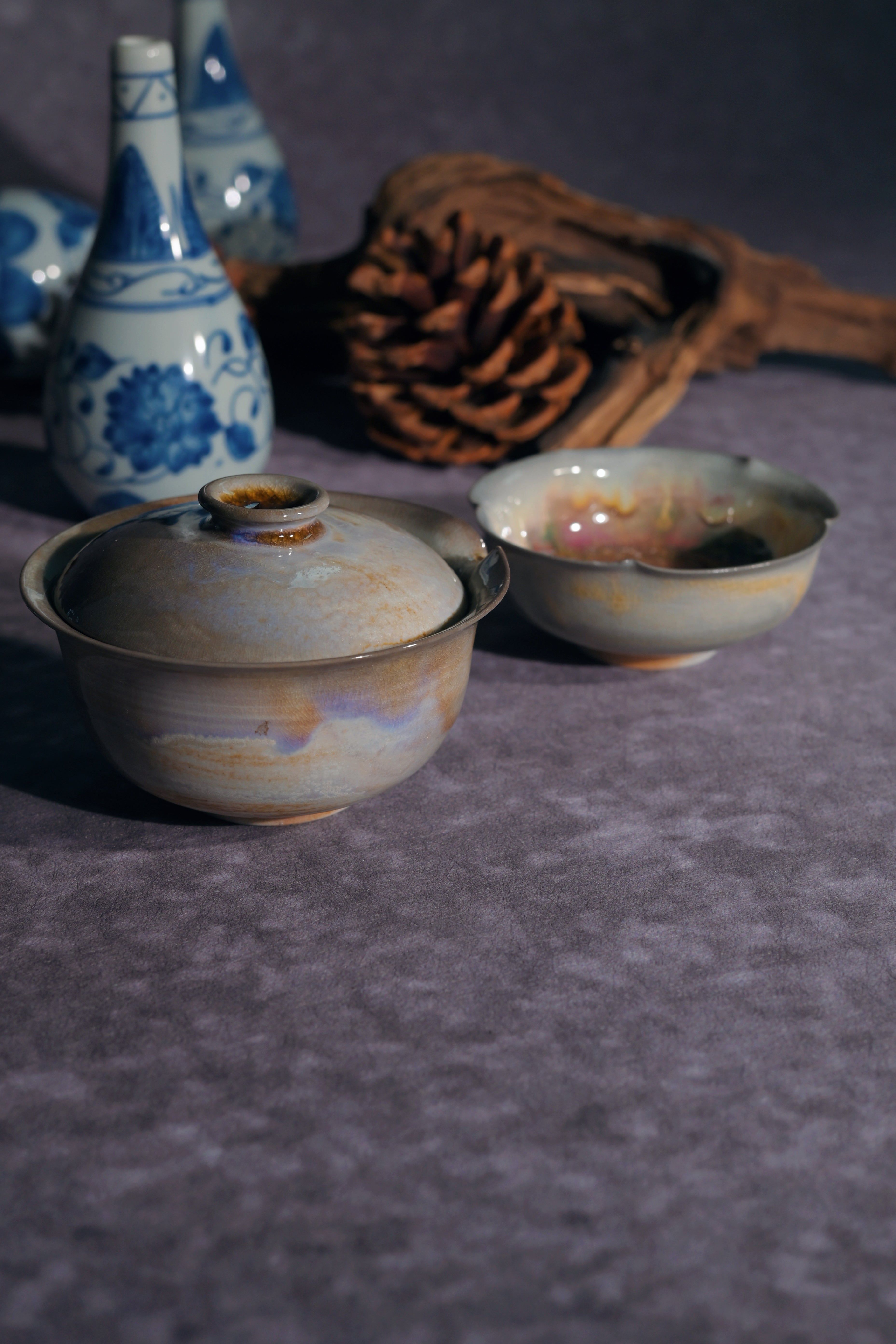 Kungfuyang Unique Piece Wood-Fired Aurora Gaiwan & Flower Cup Set 130ml, product view 14