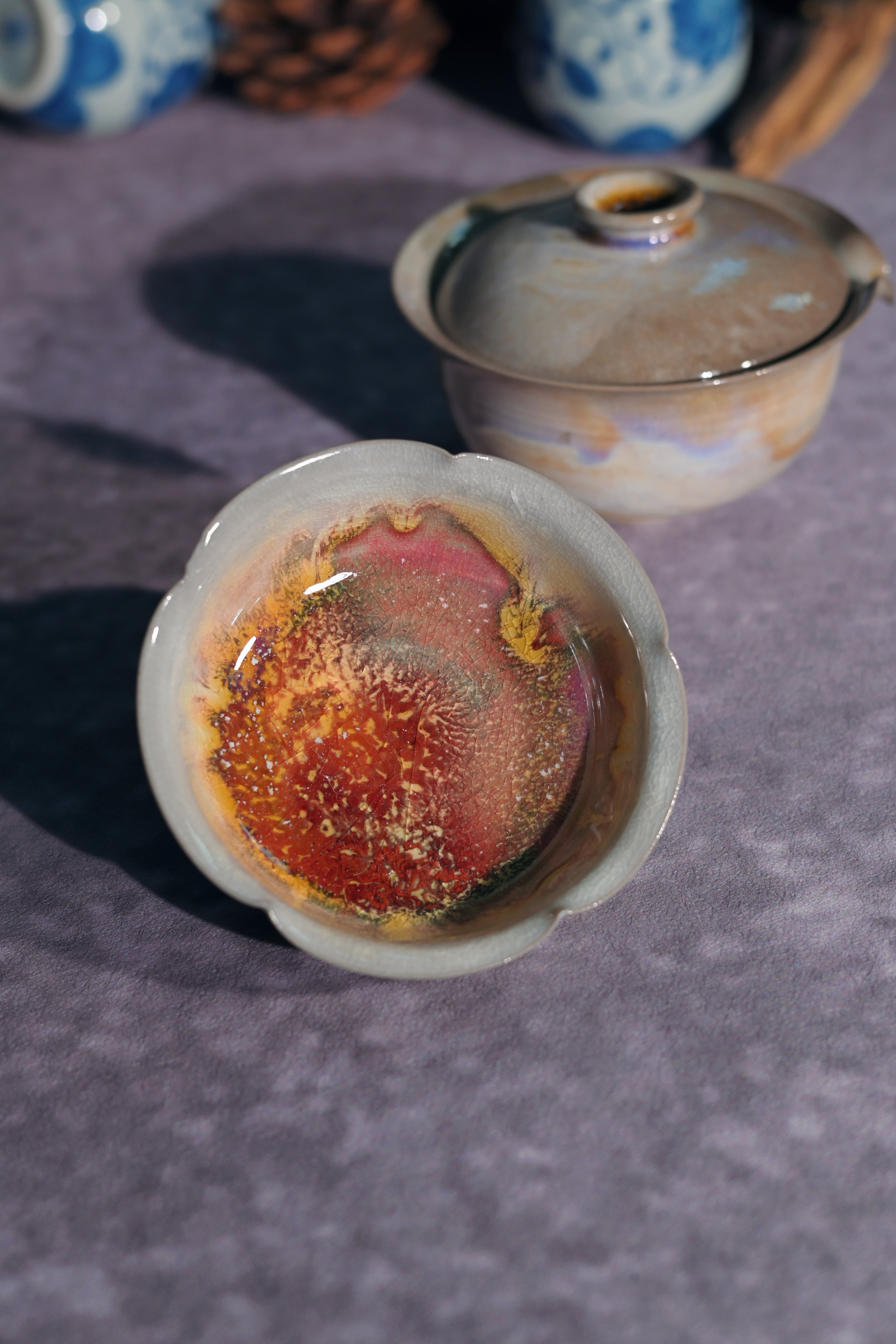 Kungfuyang Unique Piece Wood-Fired Aurora Gaiwan & Flower Cup Set 130ml, product view 8