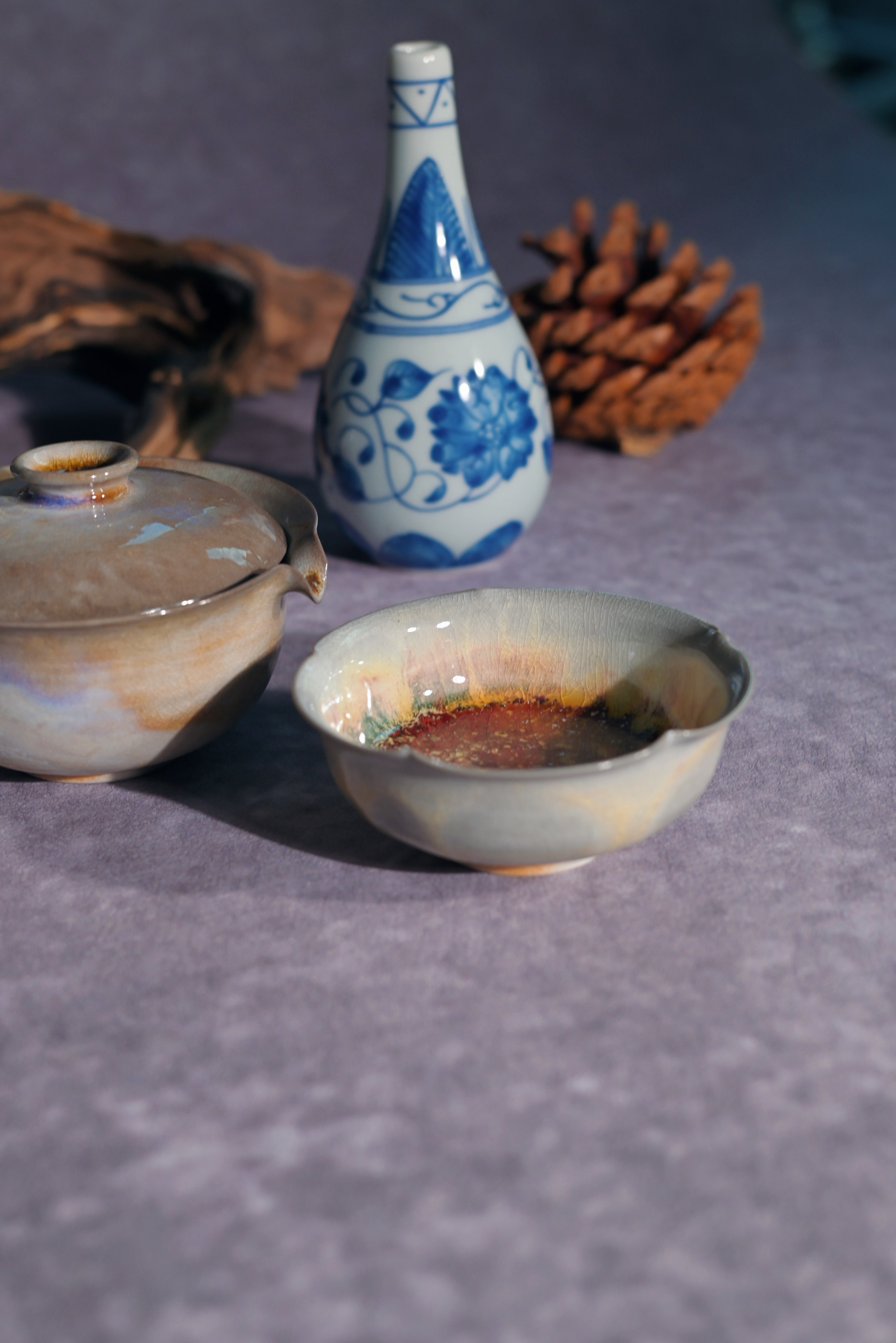 Kungfuyang Unique Piece Wood-Fired Aurora Gaiwan & Flower Cup Set 130ml, product view 11