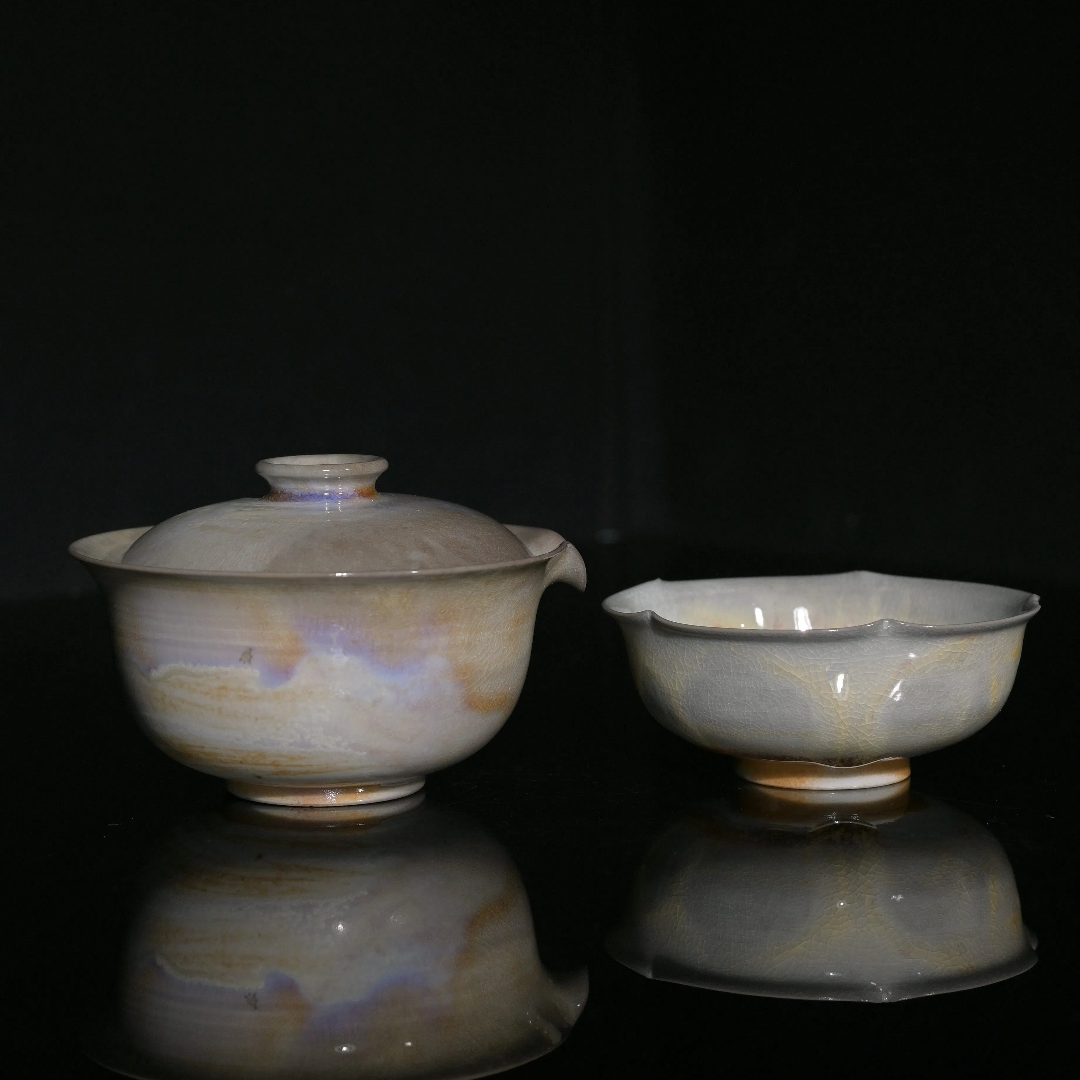 Kungfuyang Unique Piece Wood-Fired Aurora Gaiwan & Flower Cup Set 130ml, product view 1