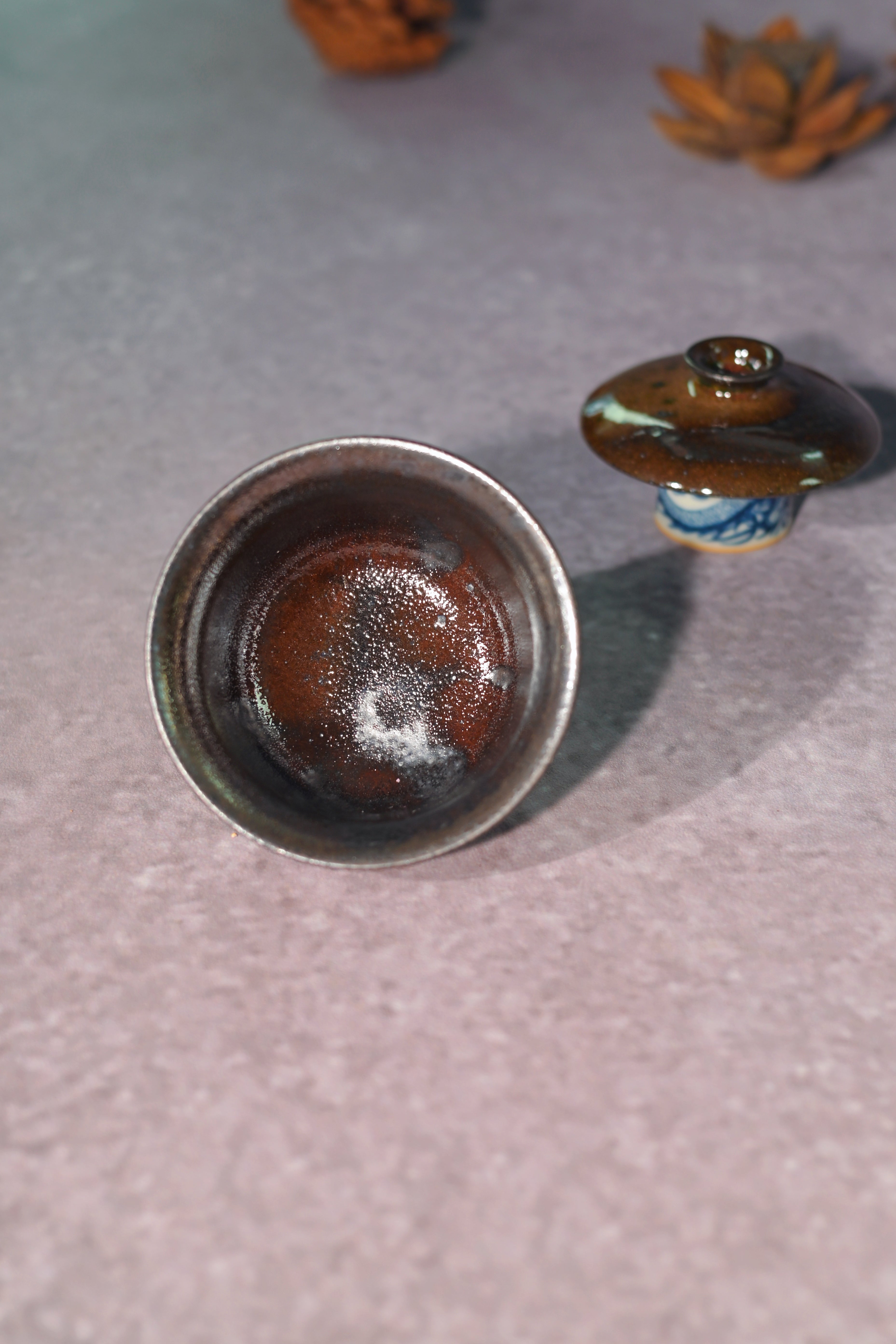 Kungfuyang Unique Piece Wood-Fired Gaiwan with Silver-Painted Calligraphy, product view 6