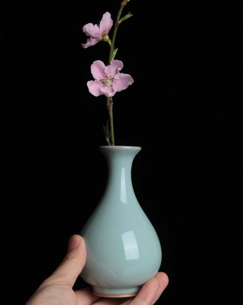Ru ware sky-blue glazed Jingping vase with fine crackle patterns, inspired by Song dynasty imperial aesthetics by Kungfuyang