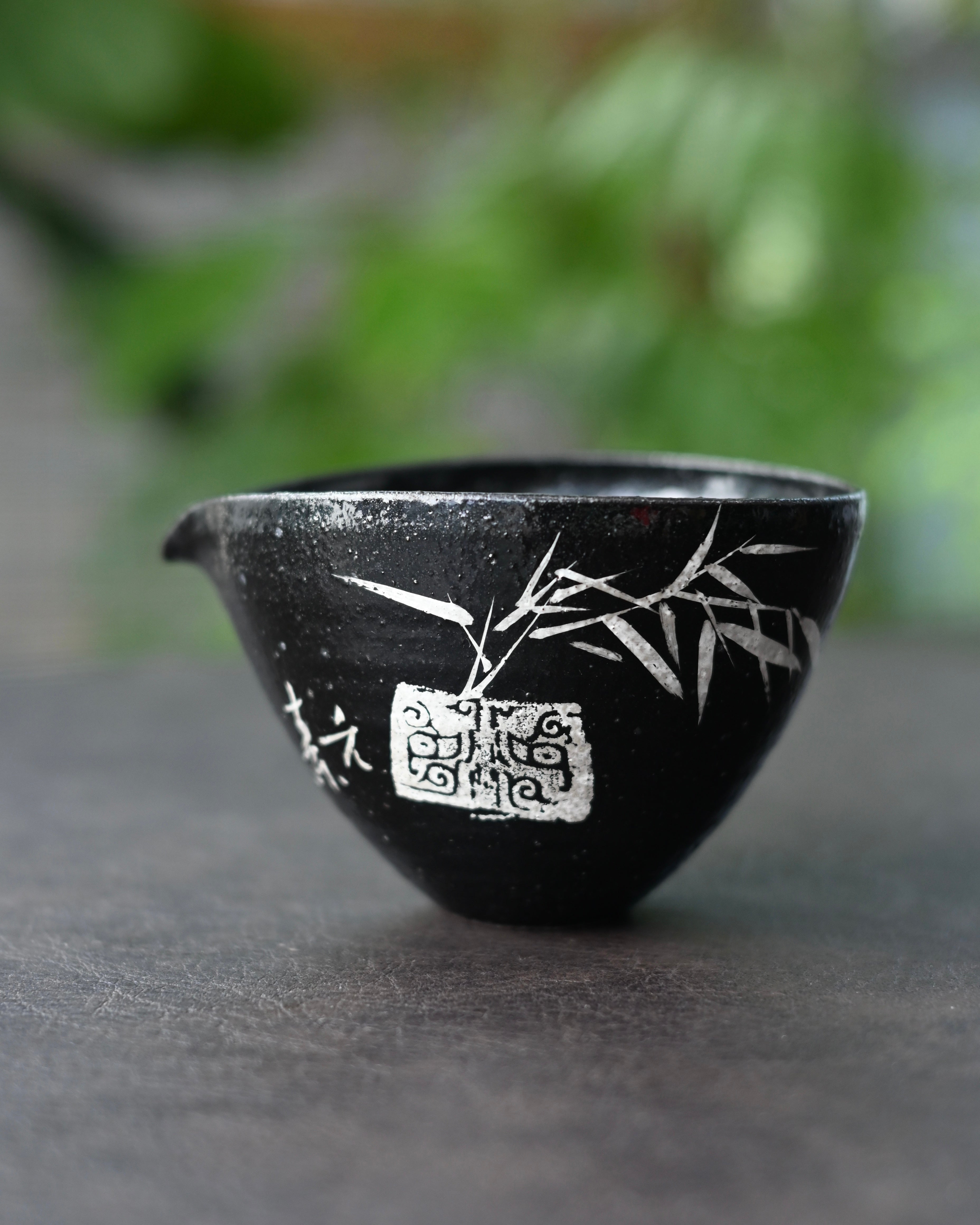 wabisabi design hand painted bamboo tea pitcher fairness cup – Wabi-Sabi Black Glaze Handmade Calligraphy Gaiwan Set by