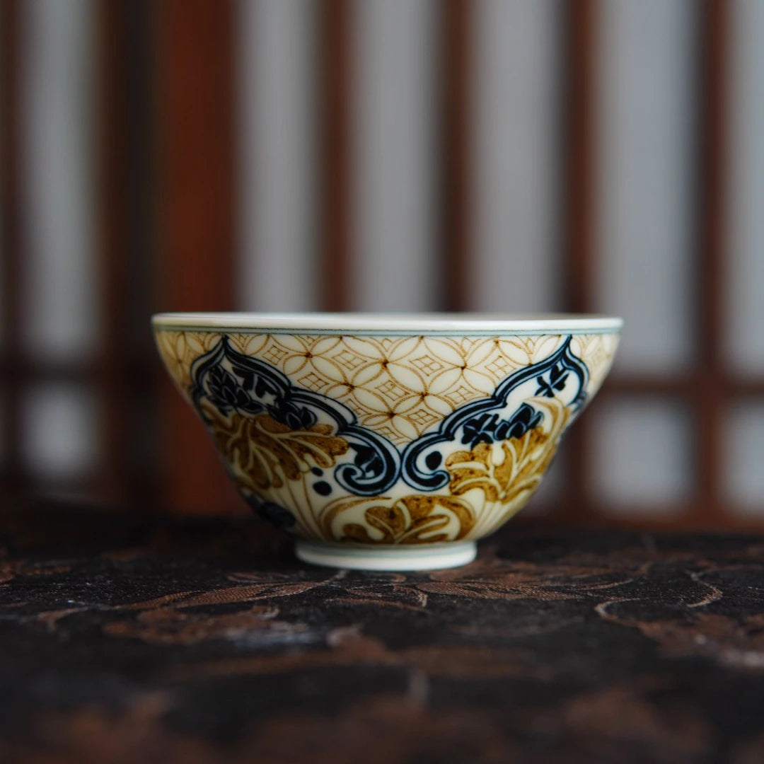 Kungfuyang Hand-Painted Underglaze Gold "Copper Coin" Lotus Gaiwan Set, product view 6