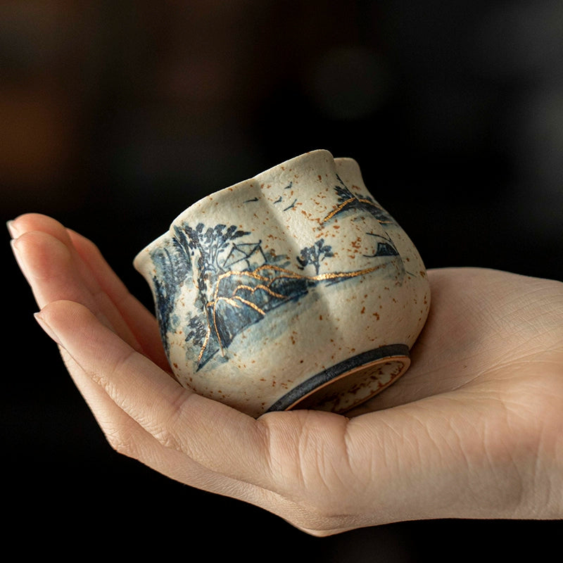blue and white porcelain landscape petal – Hand-Painted Blue and White Porcelain Landscape Petal-shaped by Kungfuyang