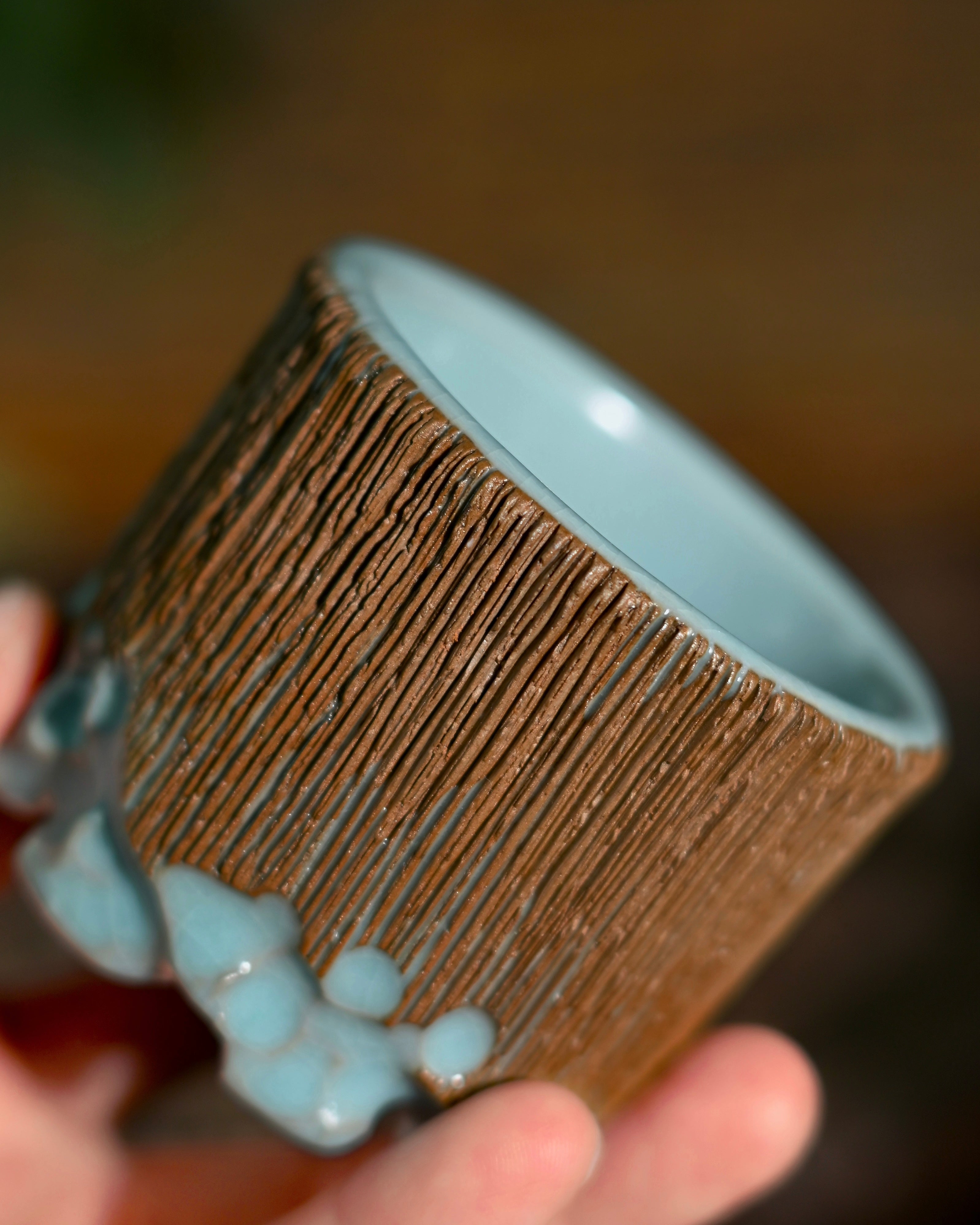 sky blue glaze hand carved master cup – Ru Ware Sky-Blue Glaze Artisan Hand-Carved Master Cup by Kungfuyang