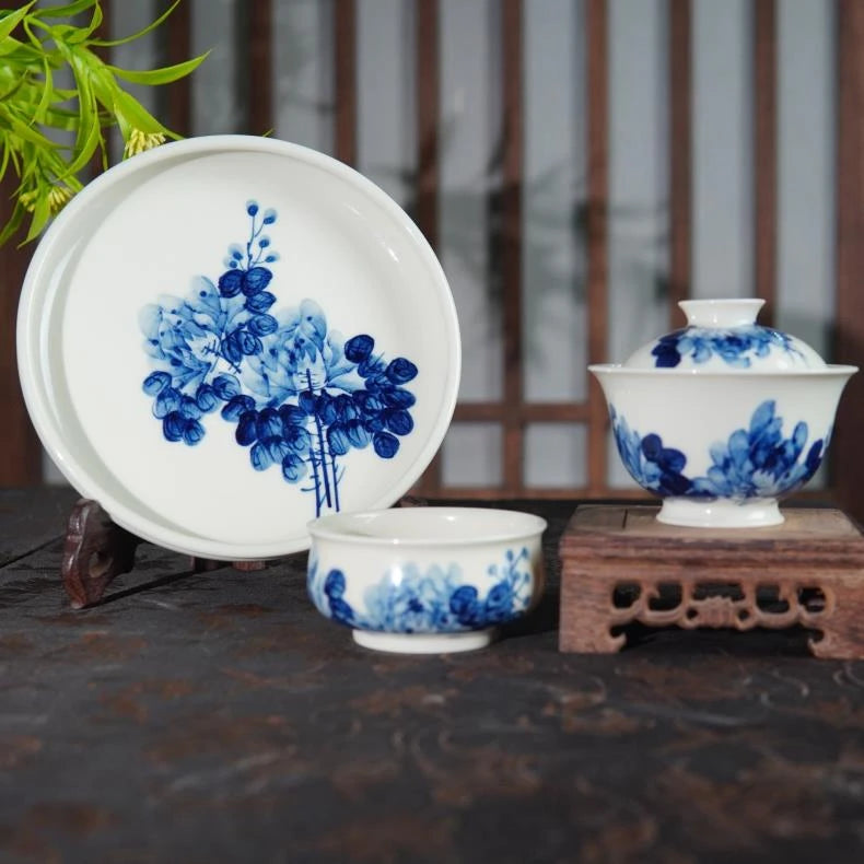 Kungfuyang Jingdezhen Underglaze Blue-and-White Hand-Painted Peony Tea Tray, detail 4