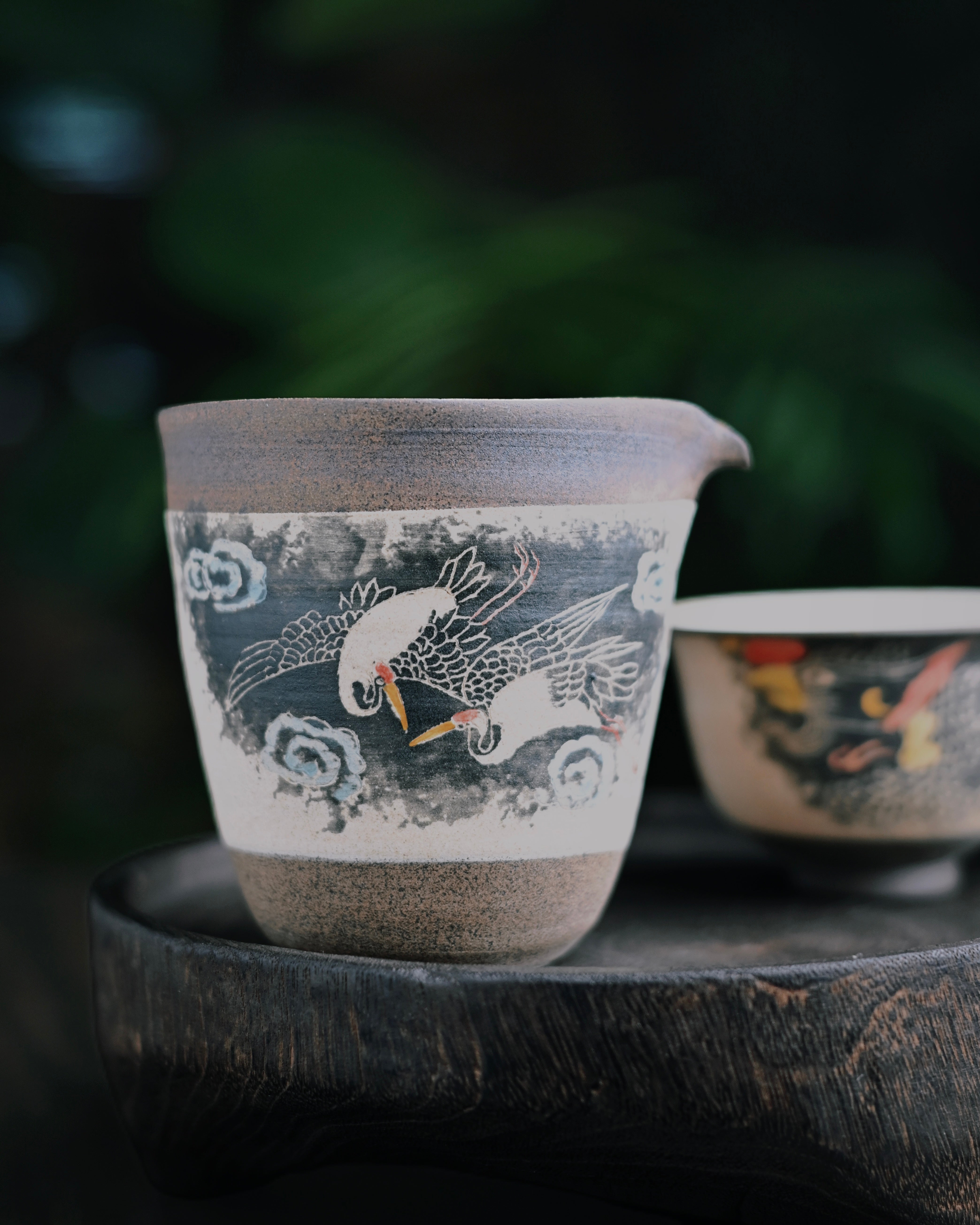 double cranes fairness cup – Jingdezhen Hand-Carved and Hand-Painted Cranes Gaiwan Set by Kungfuyang