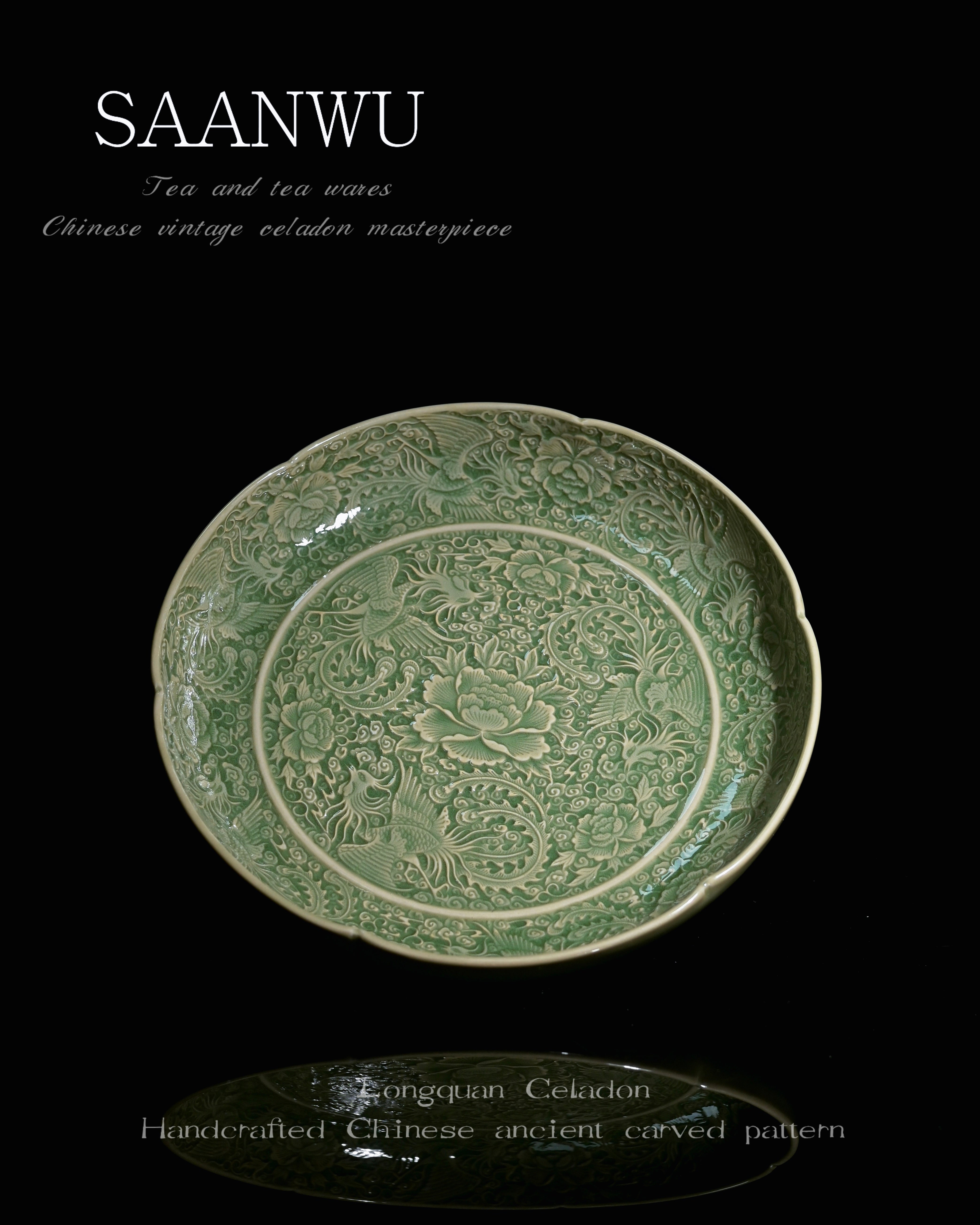 Chinese celadon decorative plate suitable for tea table display or as wall art piece by Kungfuyang