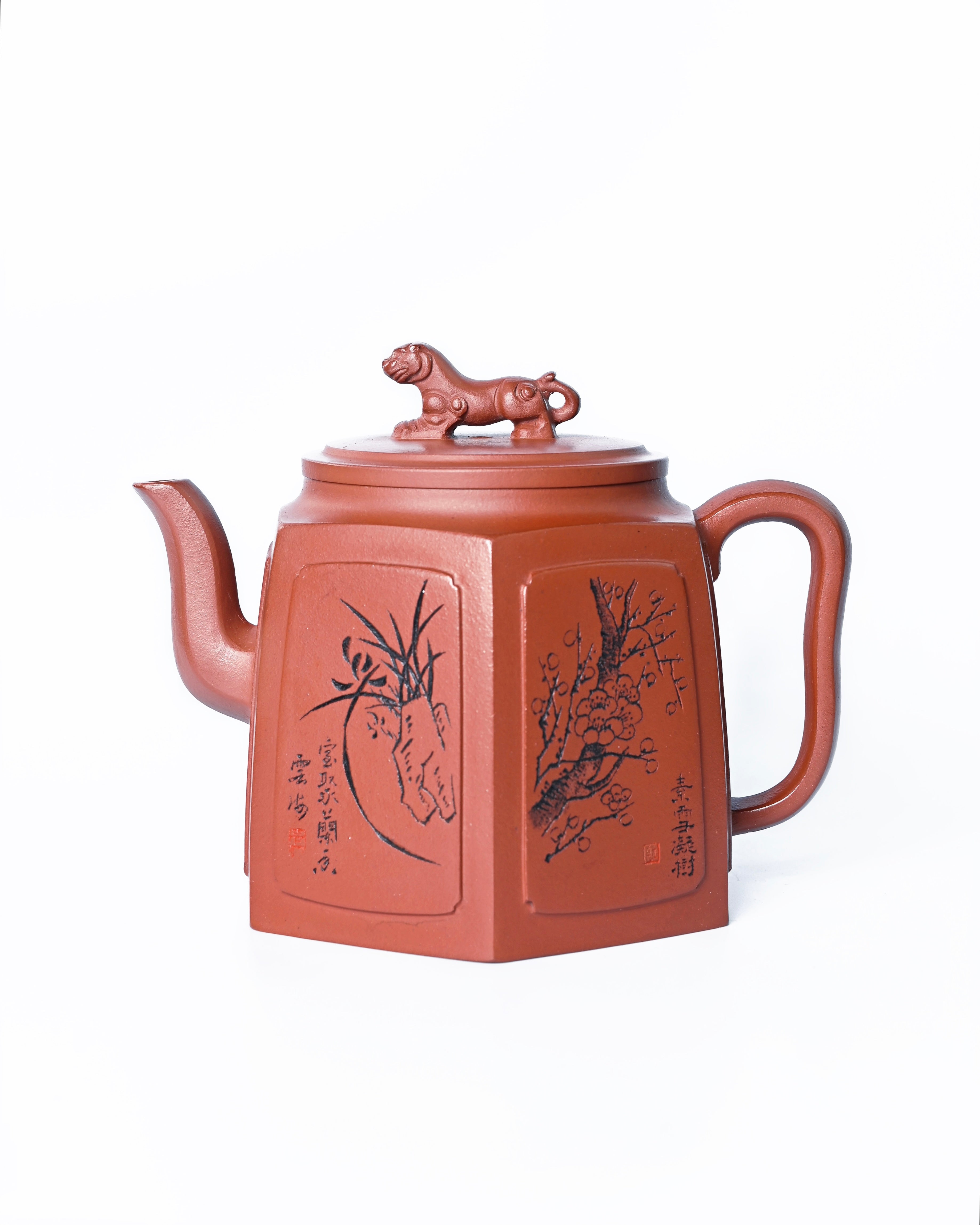 handmade yixing zisha six sided sculpted teapot jaguar design – Handmade Yixing Zisha Six-Sided Teapot – ‘‘Jaguar’’ Design by