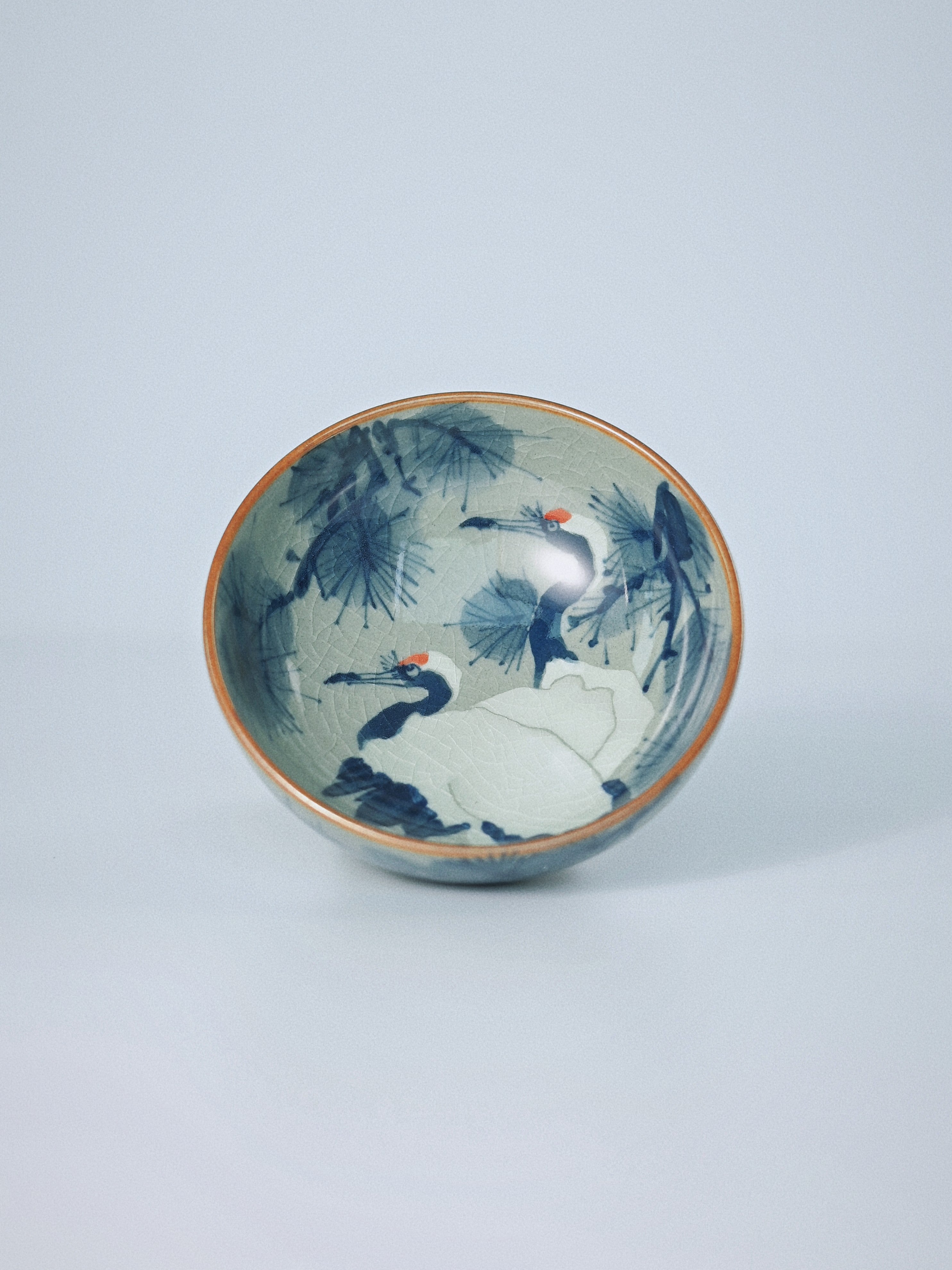 underglaze blue and white porcelain teacup – Jingdezhen Hand-Painted Underglaze Pine and Crane Pu-erh by Kungfuyang