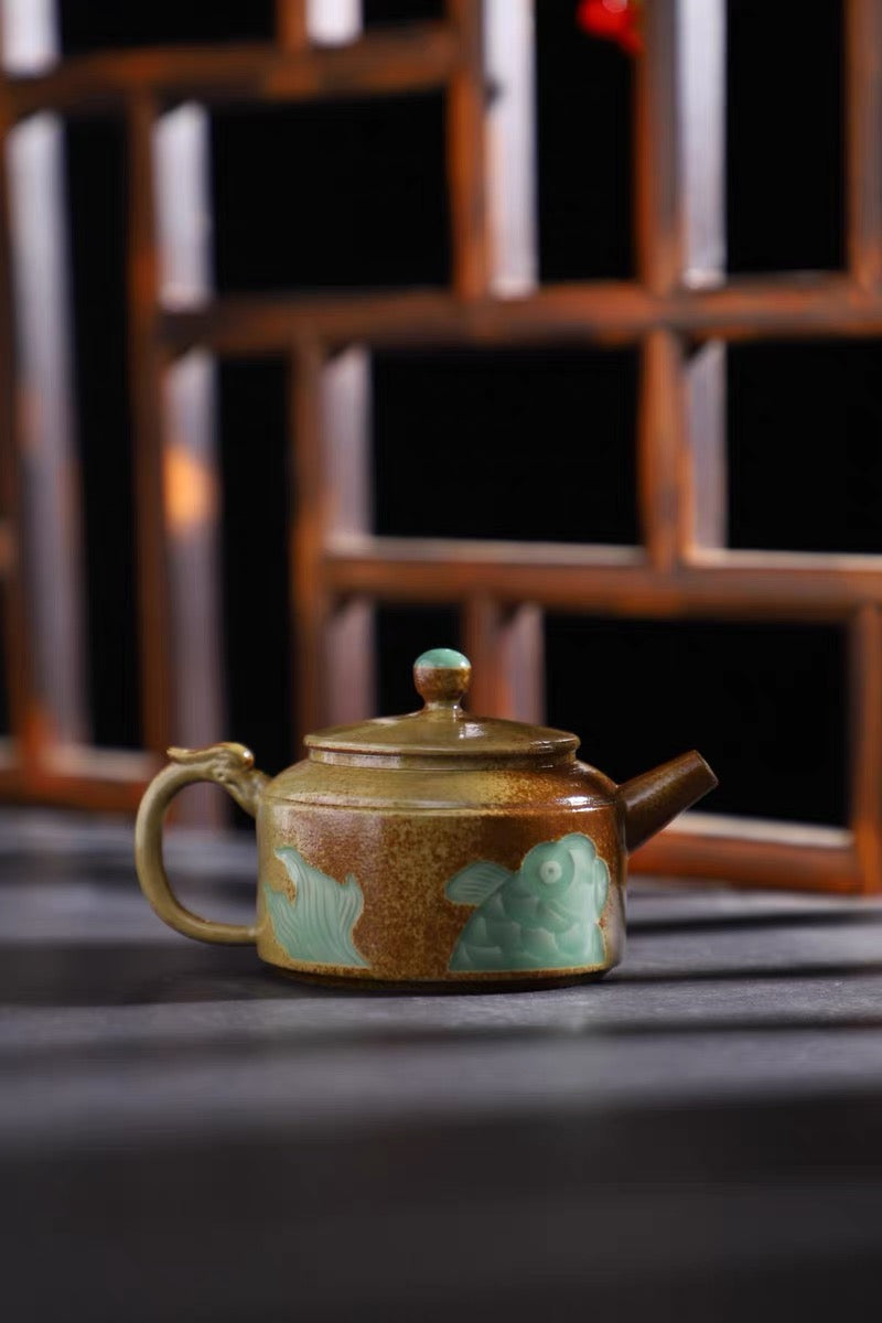 Kungfuyang Longquan Celadon Teapot in Plum Green with Plant Ash Glaze, product view 8